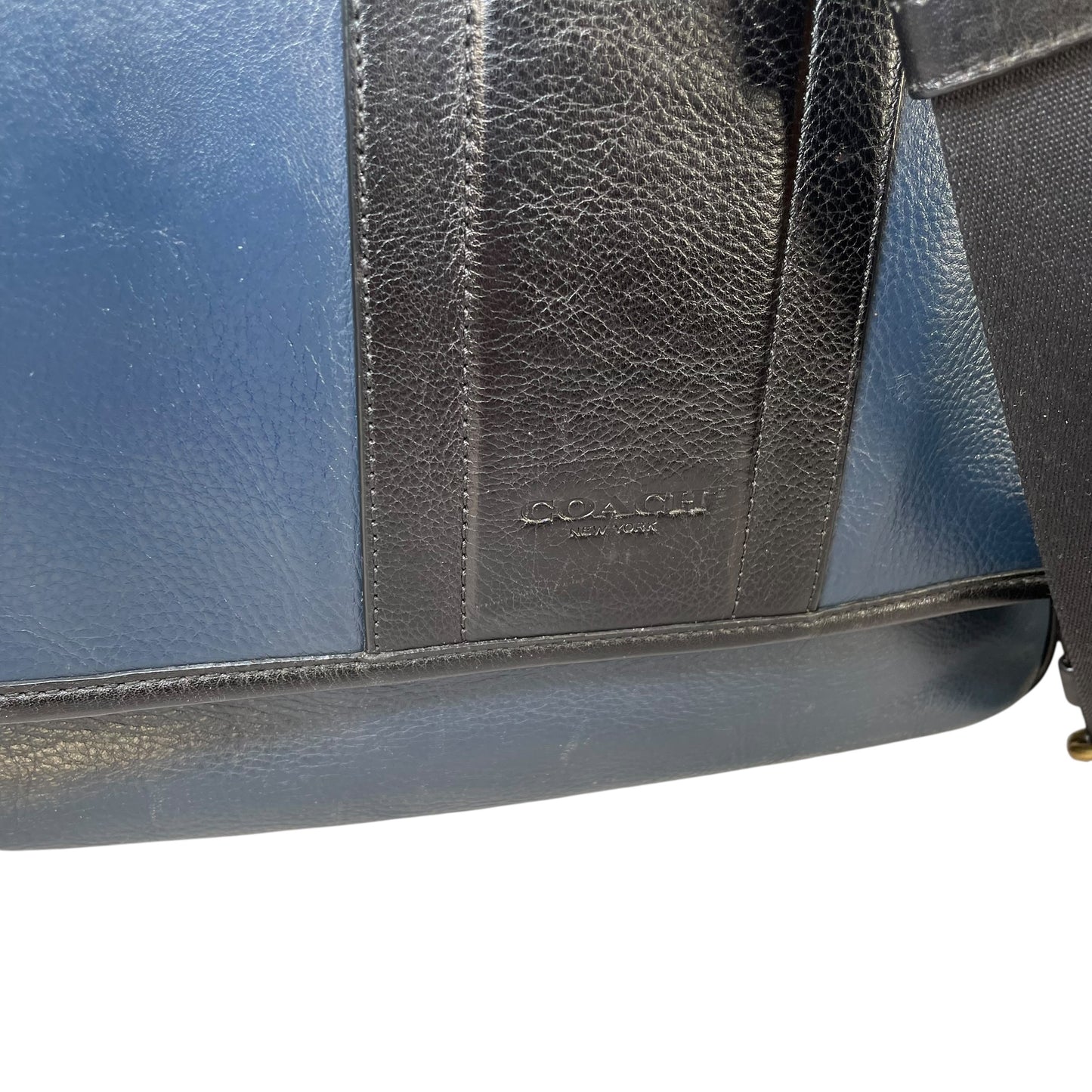 Coach Heritage Map Bombe Leather Messenger Bag Navy Black Crossbody Work Bag