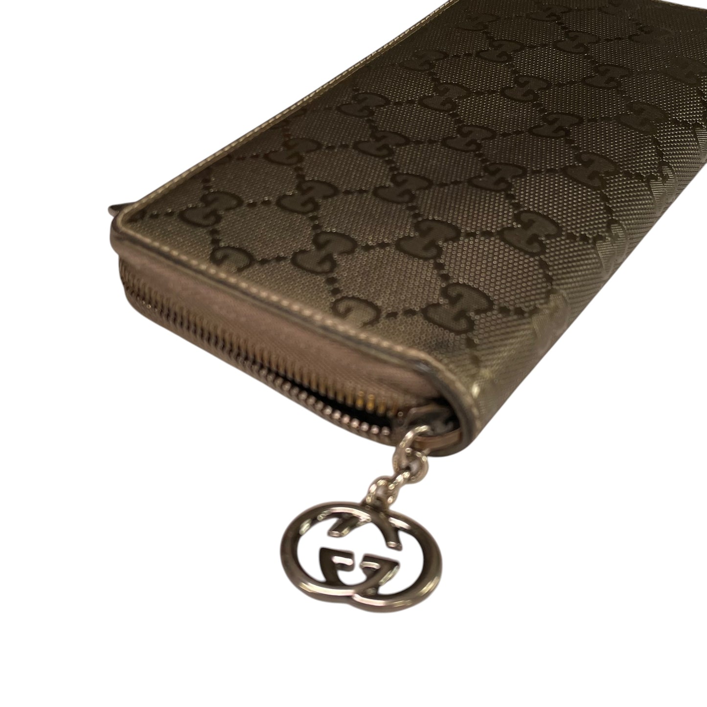 Gucci GG Bronze Impleme Metallic Gunmetal HW Zip Around Long Wallet