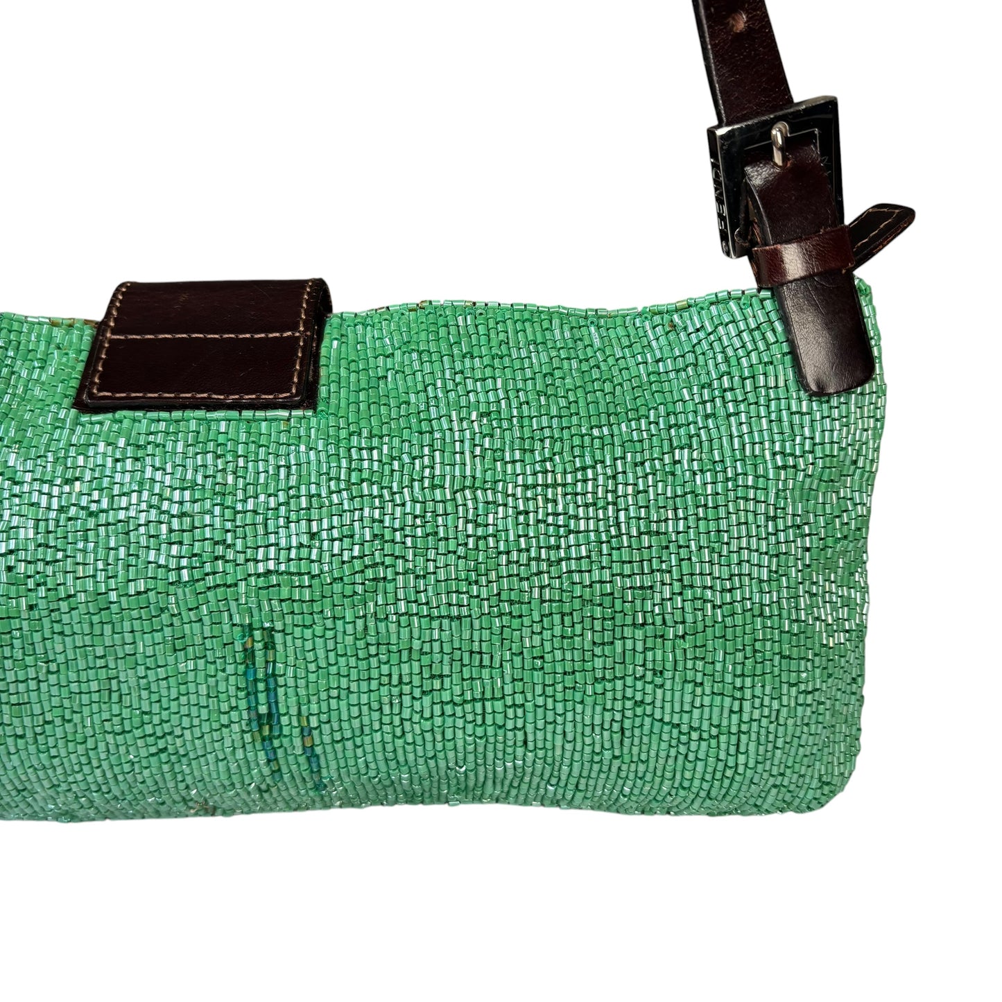 Fendi Y2K Slim Baguette Green Beaded Shoulder Purse