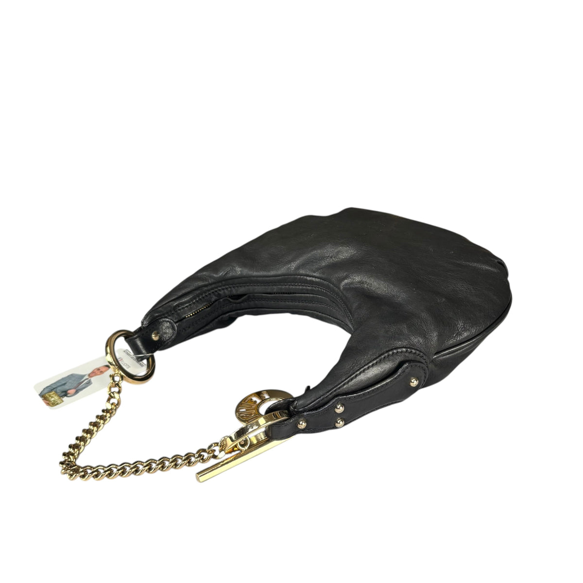 Fendi Mini Chef GHW Crescent Black Leather Chain Shoulder Purse
