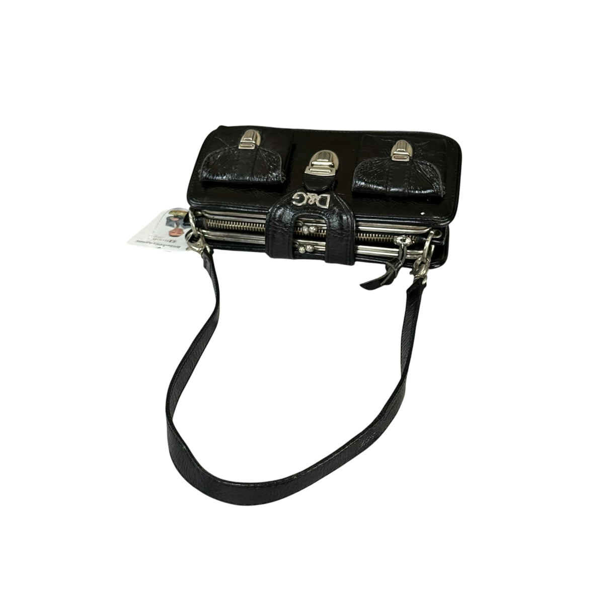 D & G Dolce Gabbana Mini Black Patent Baguette SHW Purse