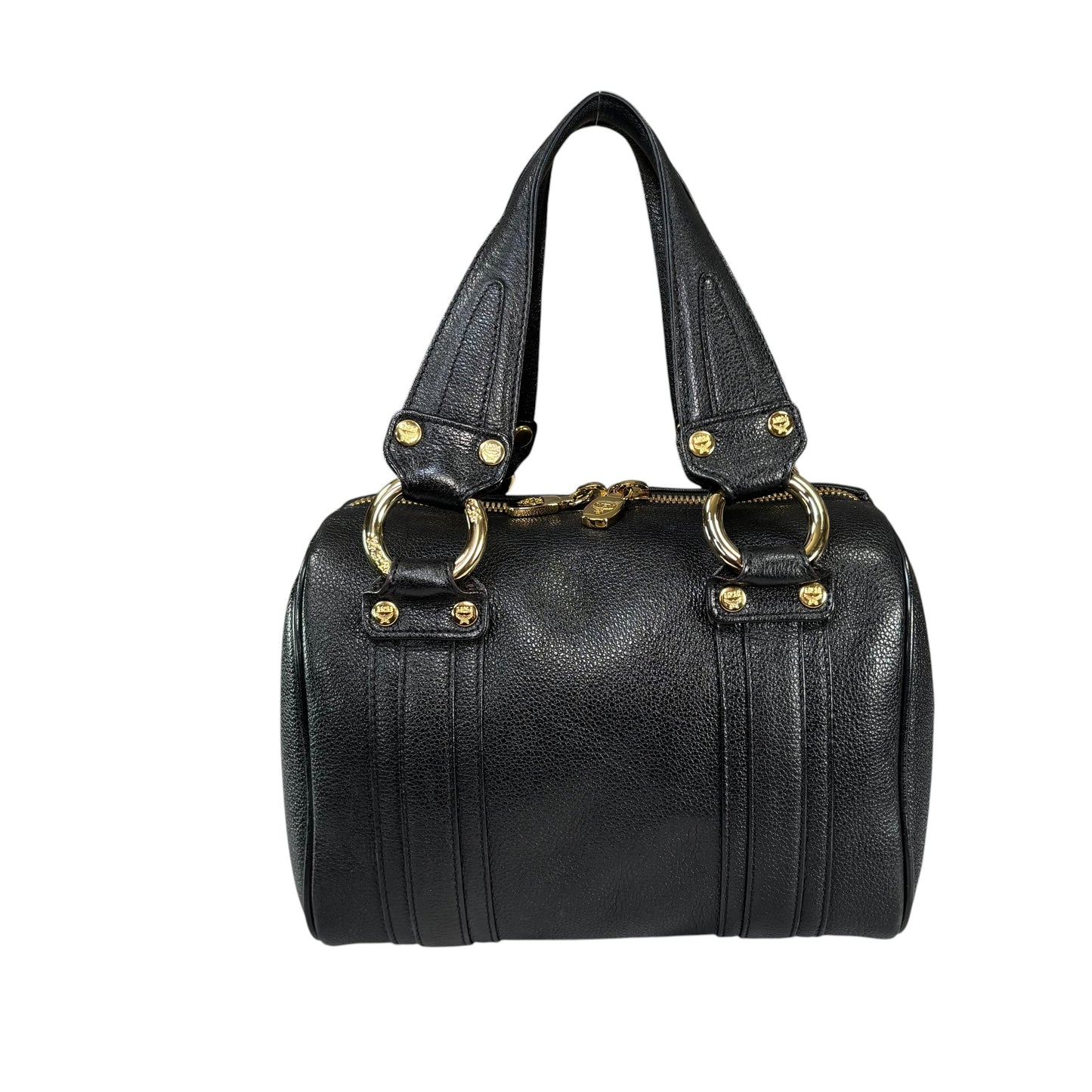 MCM Viestos GHW Black Mini Boston Studded Zip Purse 9”