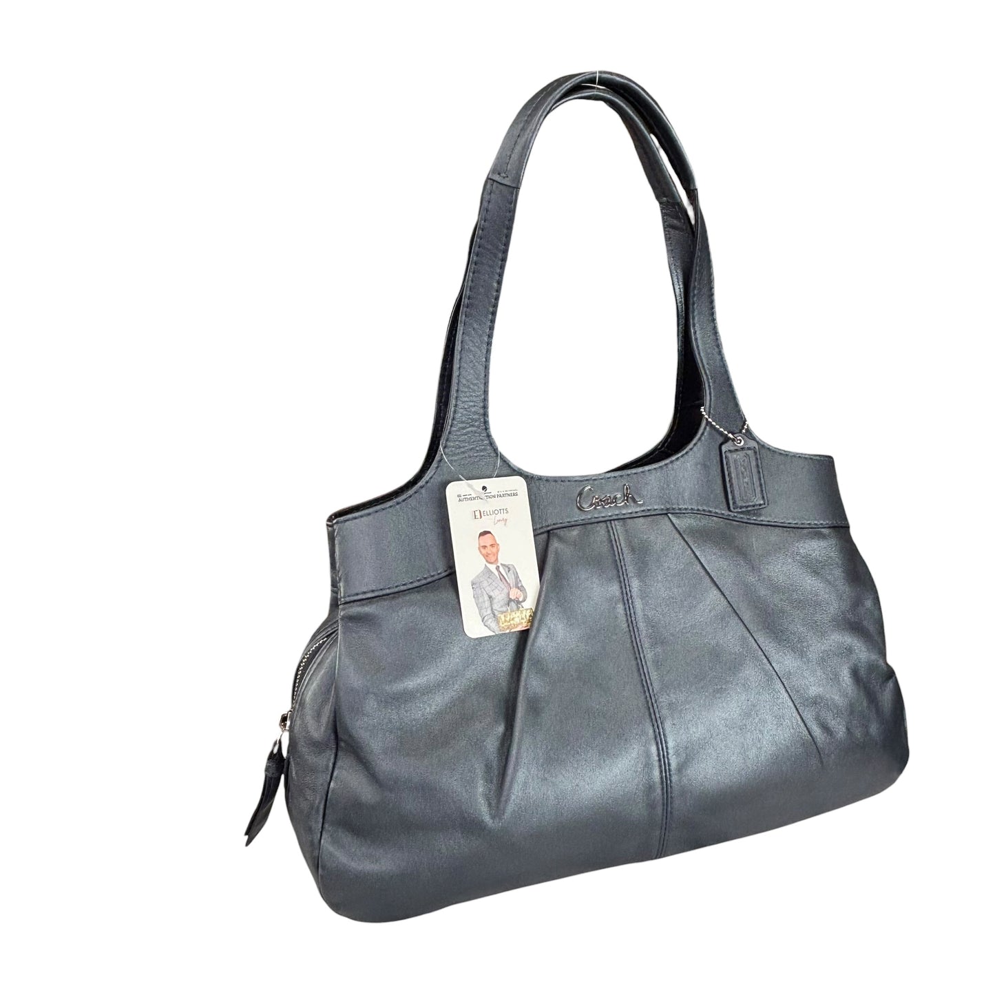 Coach Lexi SHW Metallic Grey Leather Large Shoulder Hobo Pursw