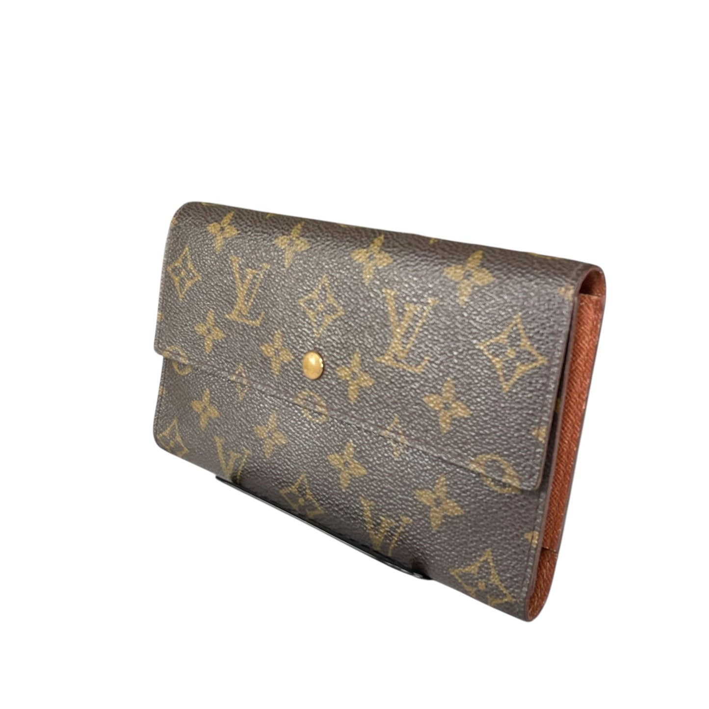 Louis Vuitton Sarah Monogram Portfolio Coated Canvas Brown Long Tri-Fold Wallet