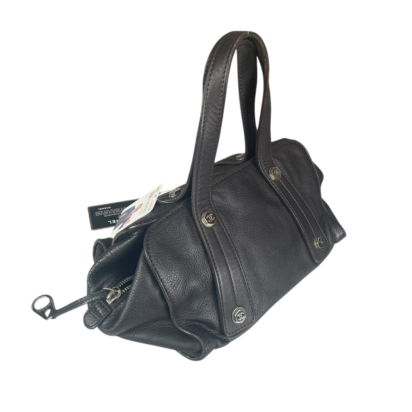 Chanel CC Bolt Deerskin Boston Dark Brown Studded Purse