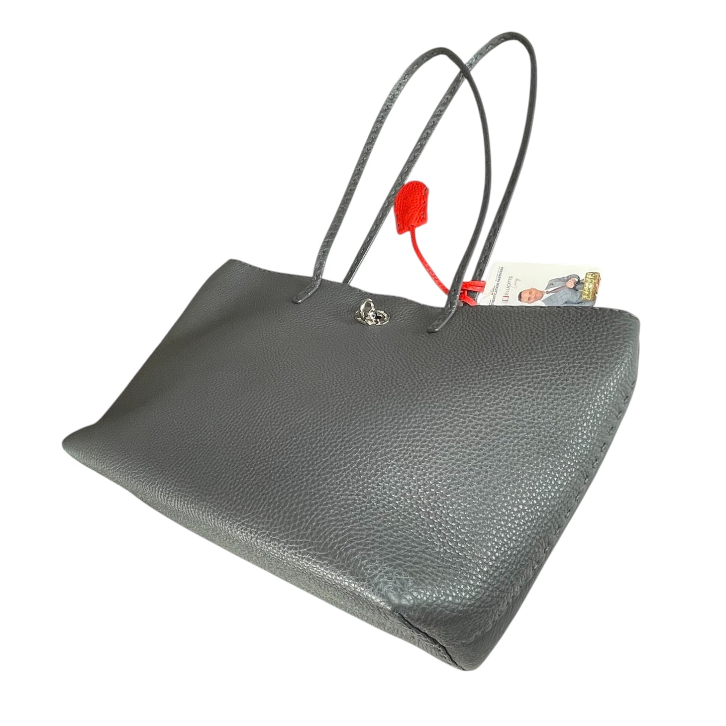 Fendi Selleria Grey / Red Sterling Silver  Pebbled Leather Lock Medium Tote