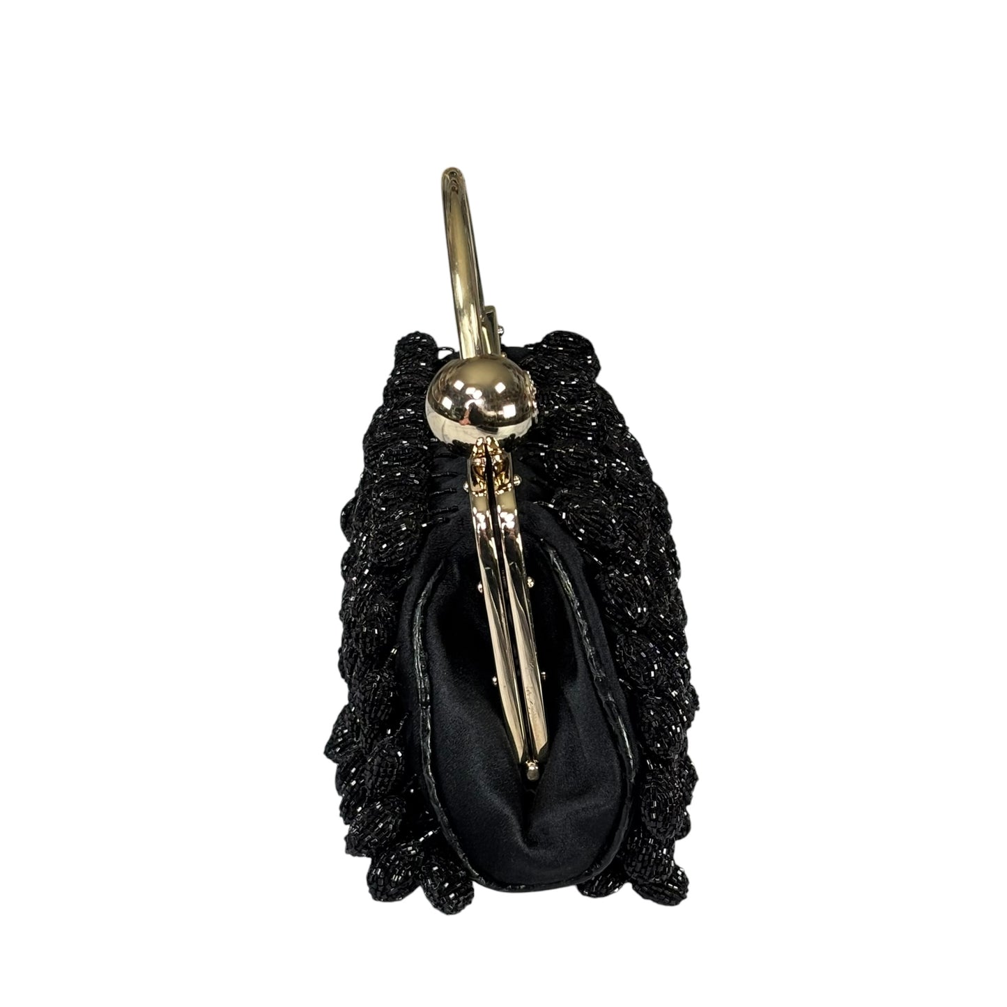 Gucci GG Y2K Mini GHW Black Satin Crystal Ball Kiss-Lock Beaded Clutch