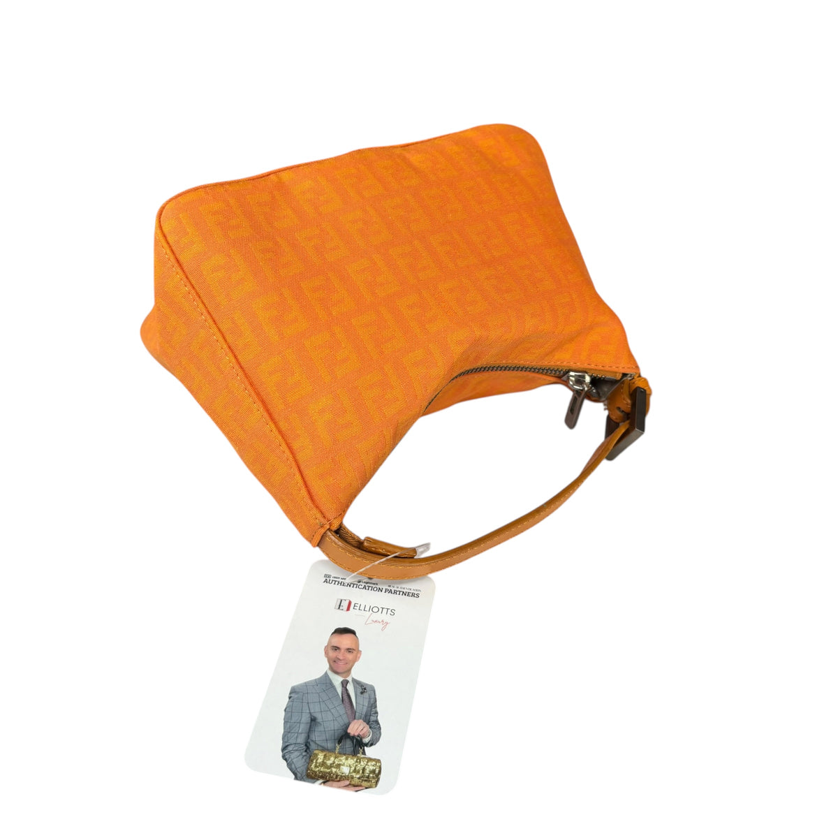 Fendi Y2K Mini Orange Brushed Nickel HW Canvas Zip Pouchette