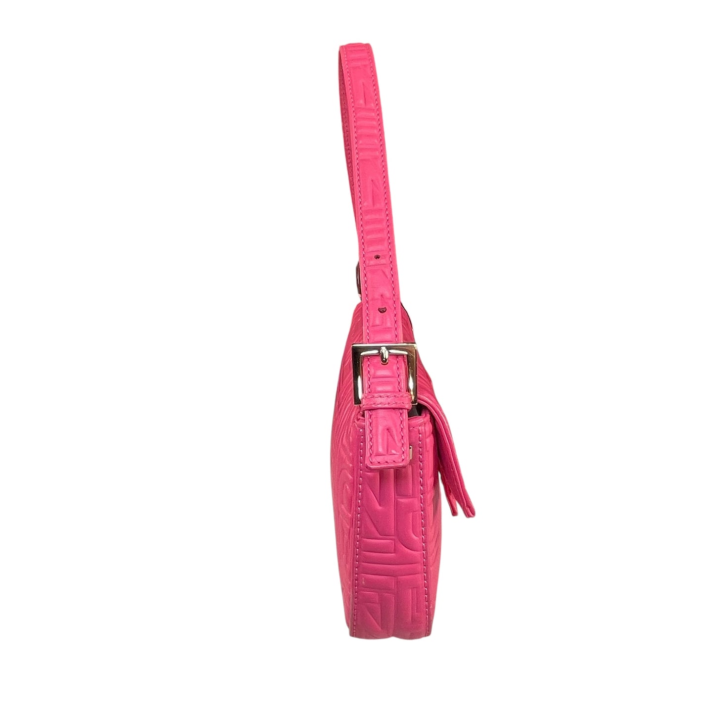 Fendi Baguette Re-Issue Embossed GHW Fusia Pink Leather Shoulder Purse