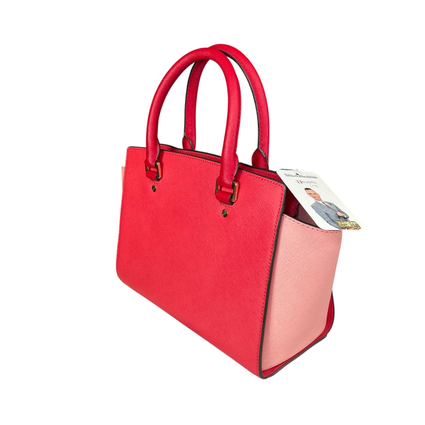 Michael Kors Selma Medium Satchel Pink Saffiano Leather Gold HW Crossbody Purse