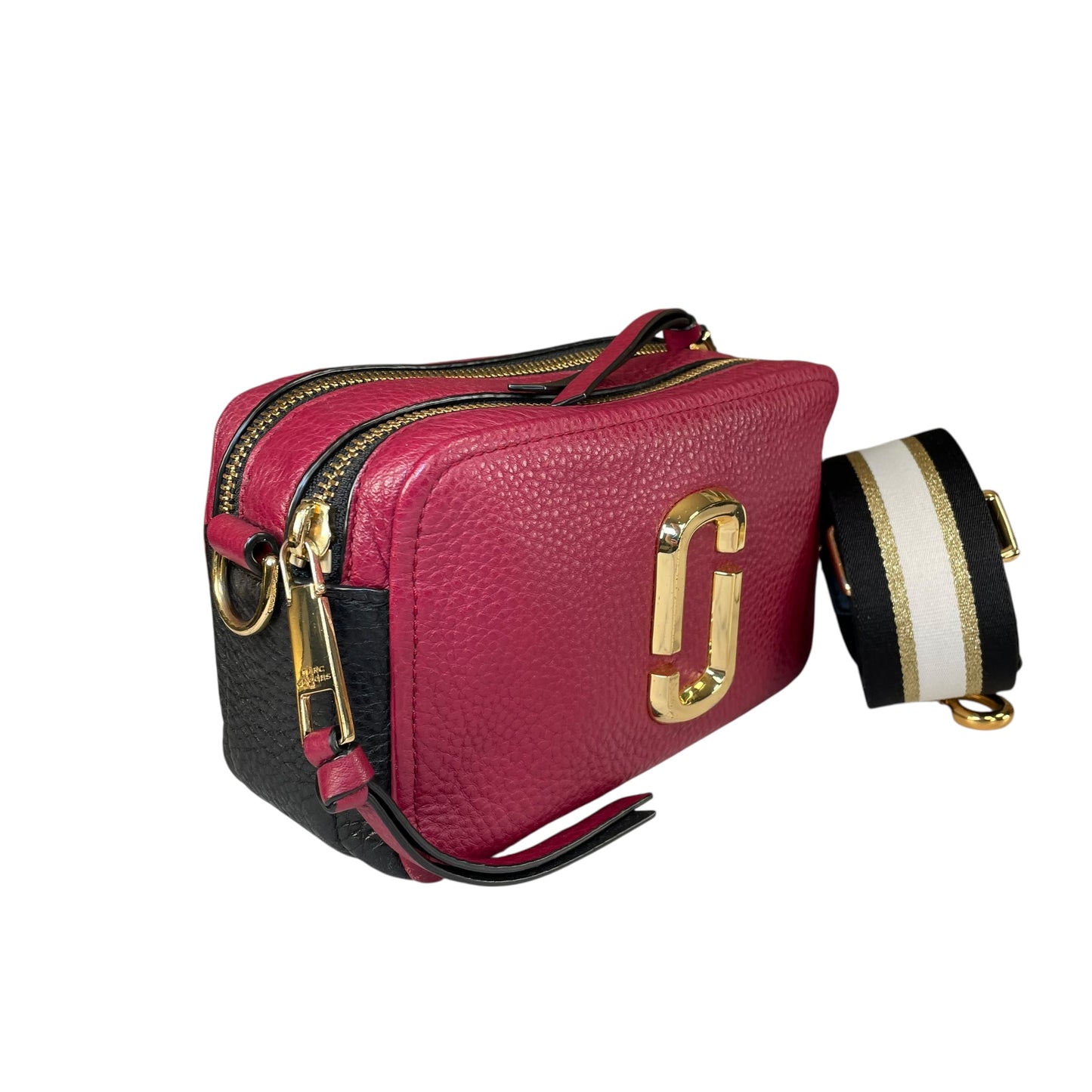 Marc Jacobs Soft Snapshot 21 Burgundy Black Leather Crossbody Gold HW Strap