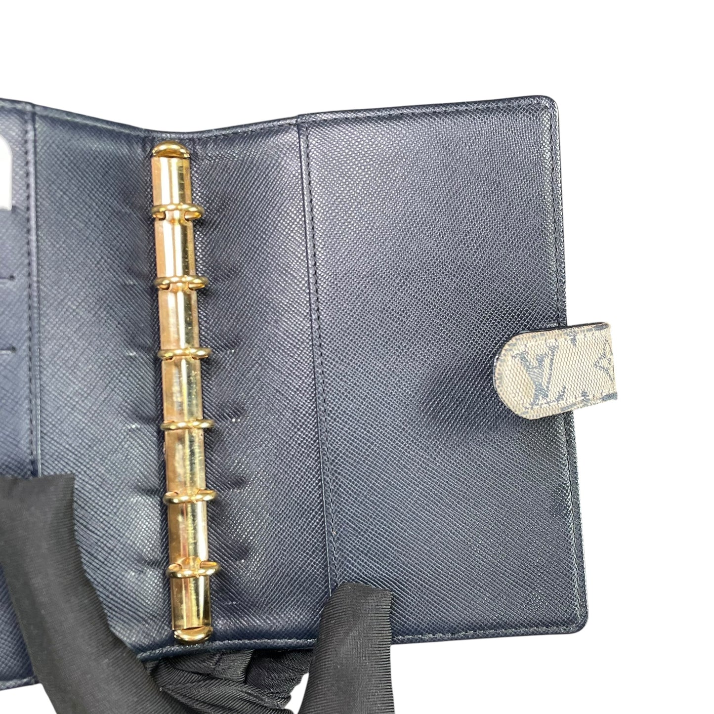 Louis Vuitton Mini Lin Agenda PM Navy Blue Canvas Small Ring Binder Cover LV