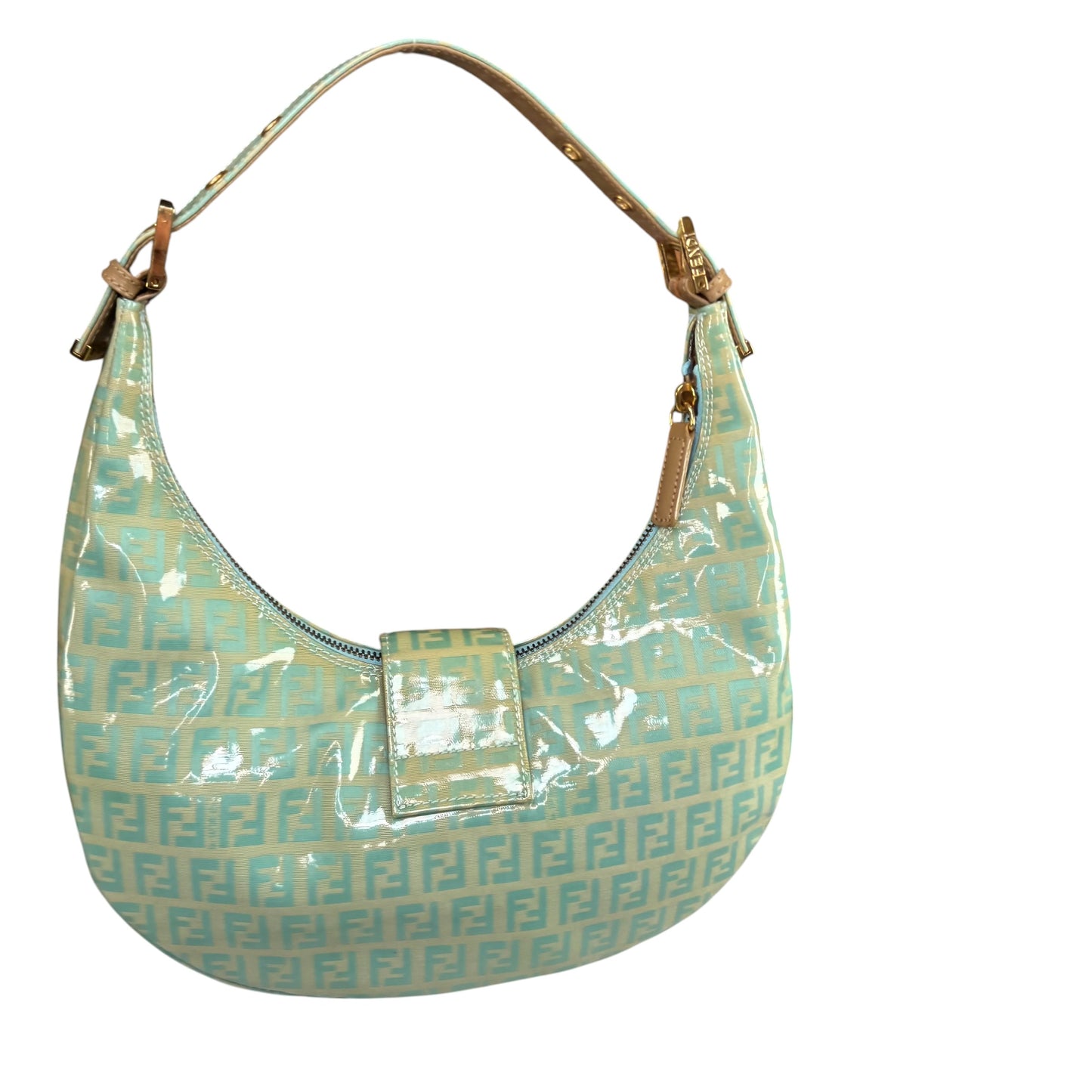 Fendi Y2K Baguette Crescent Mint Green Zucchino Coated Canvas Leather Purse