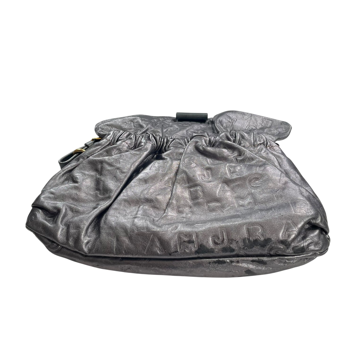 Marc Jacobs Linda Metallic Grey GHW Mono Leather Cinched Shoulder Purse