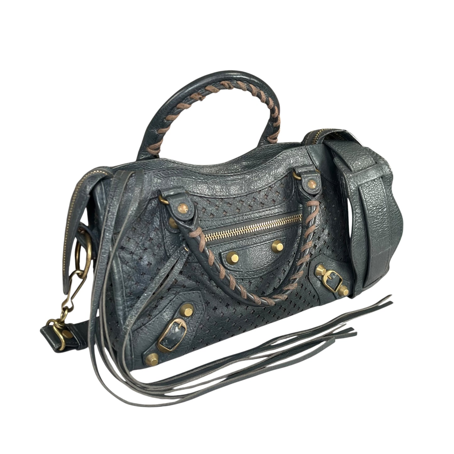 Balenciaga Motorcross Mini City Leather Perforated Anthracite Grey Bag