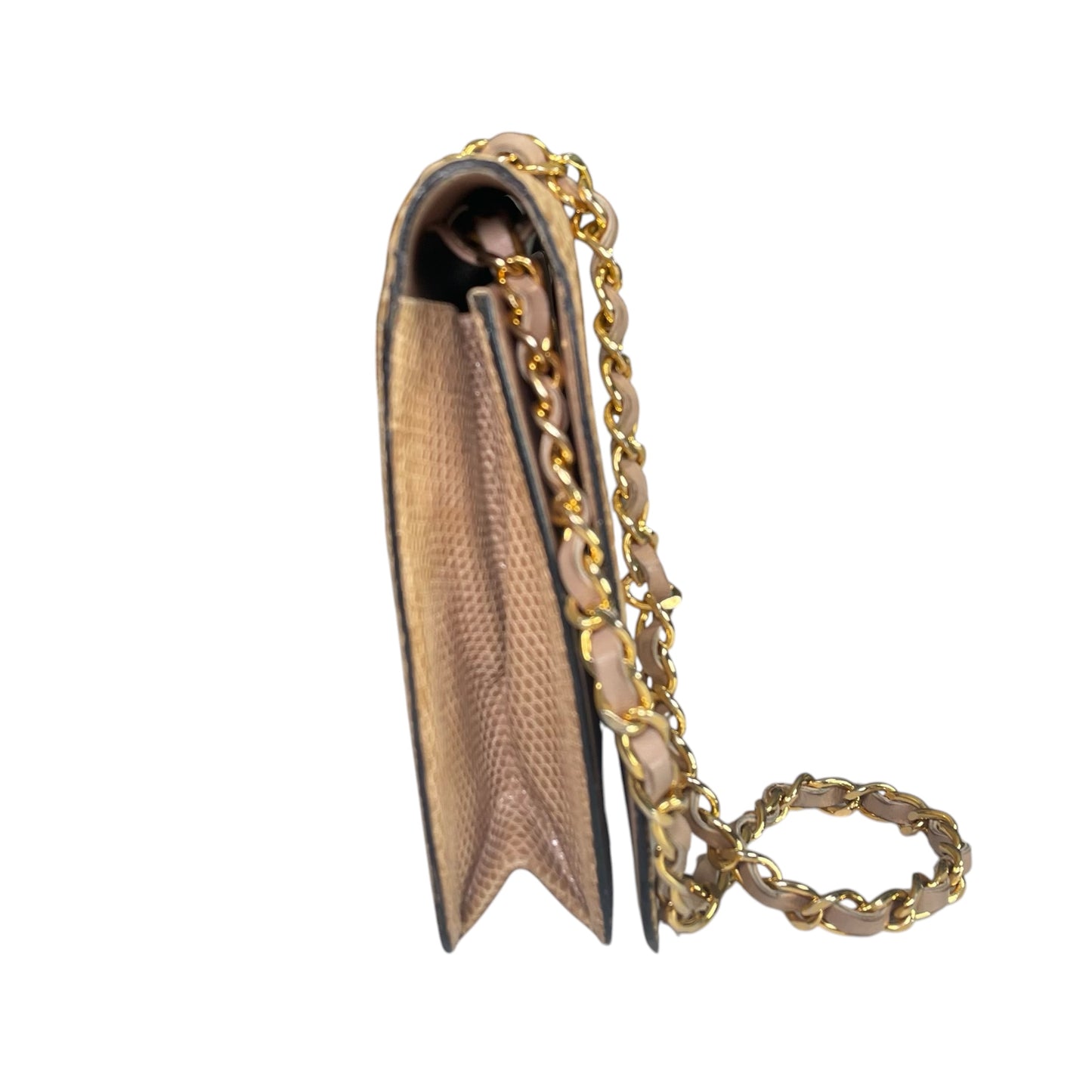 Chanel CC Exotic Lizard Single Flap 24K Plated Lambskin Push Lock Purse