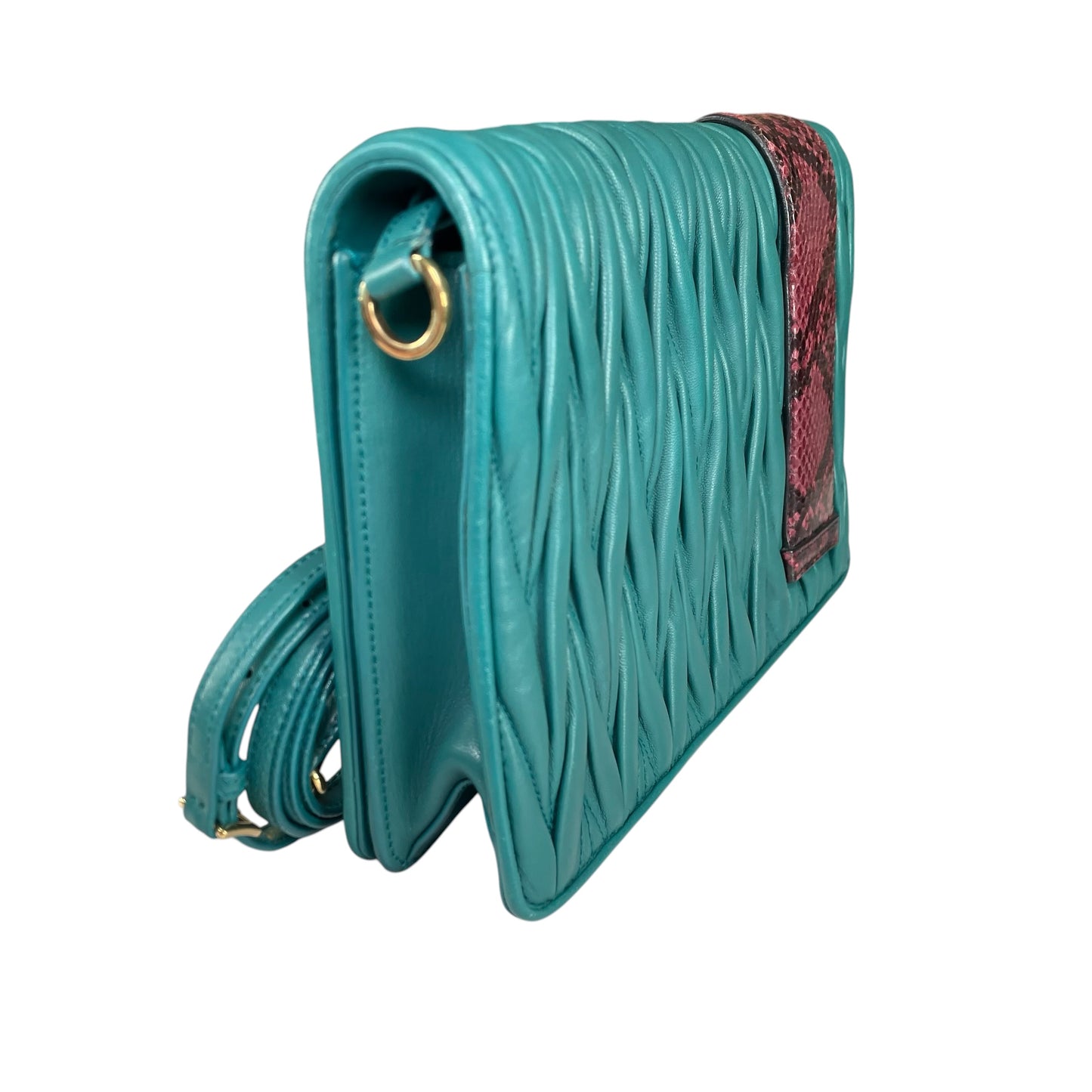 Miu Miu Delice Teal Matelasse Python Embossed Nappa Leather GHW Crossbody Flap Purse