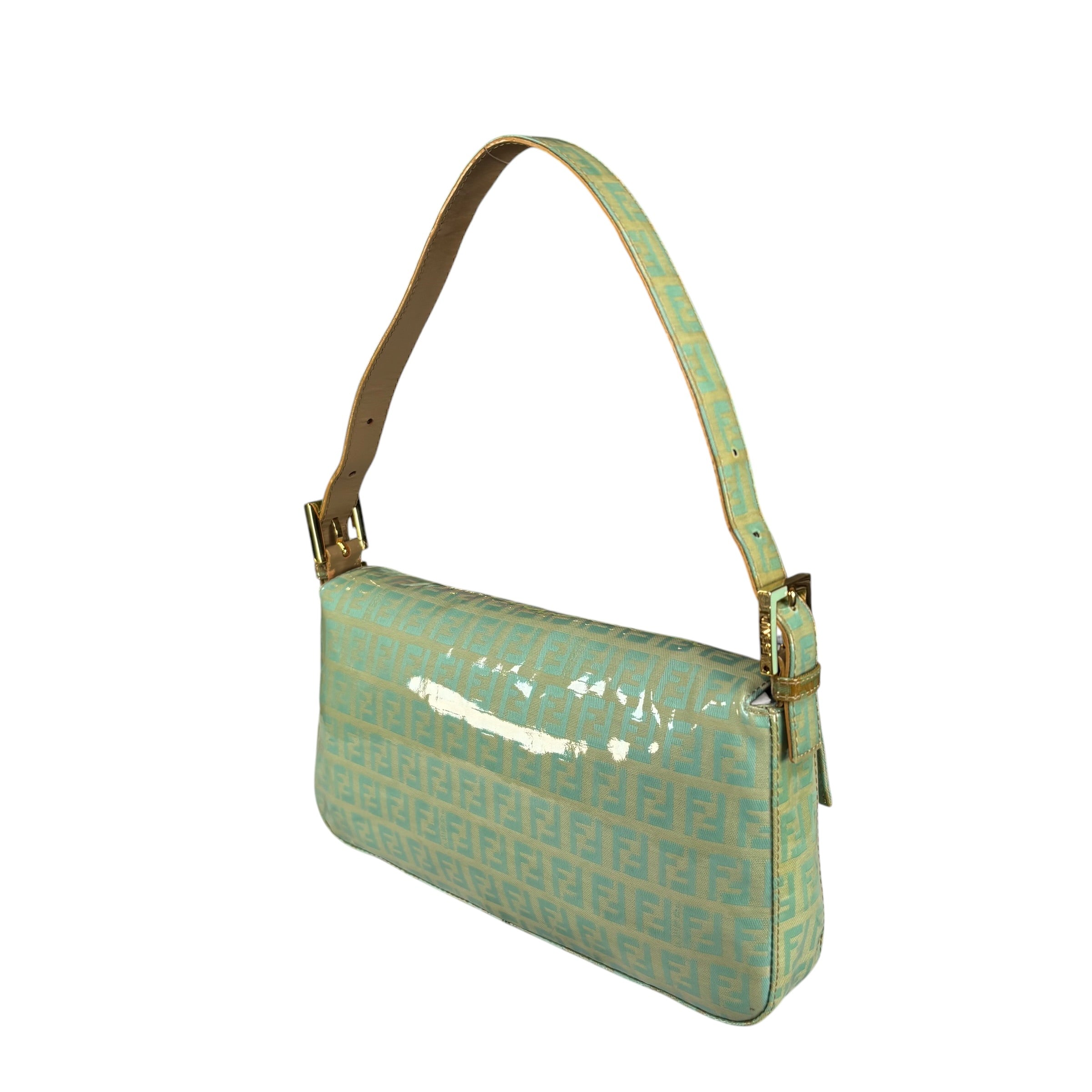 Fendi Y2K Baguette Classic Mint Green Zucchino Coated Canvas Purse