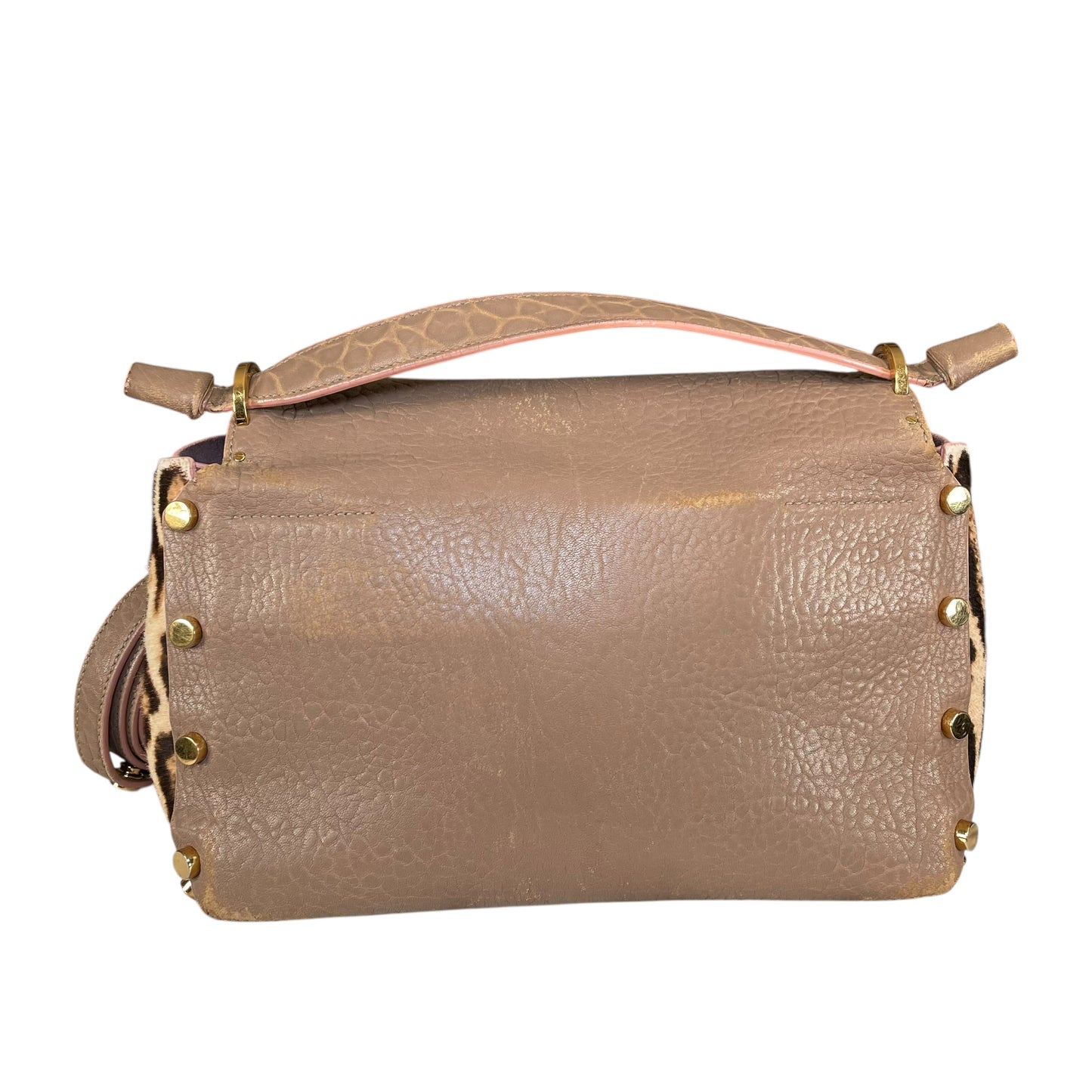 Jimmy Choo Lockett Two Way Bag Leopard Pony Hair Taupe Leather Gold HW Satchel