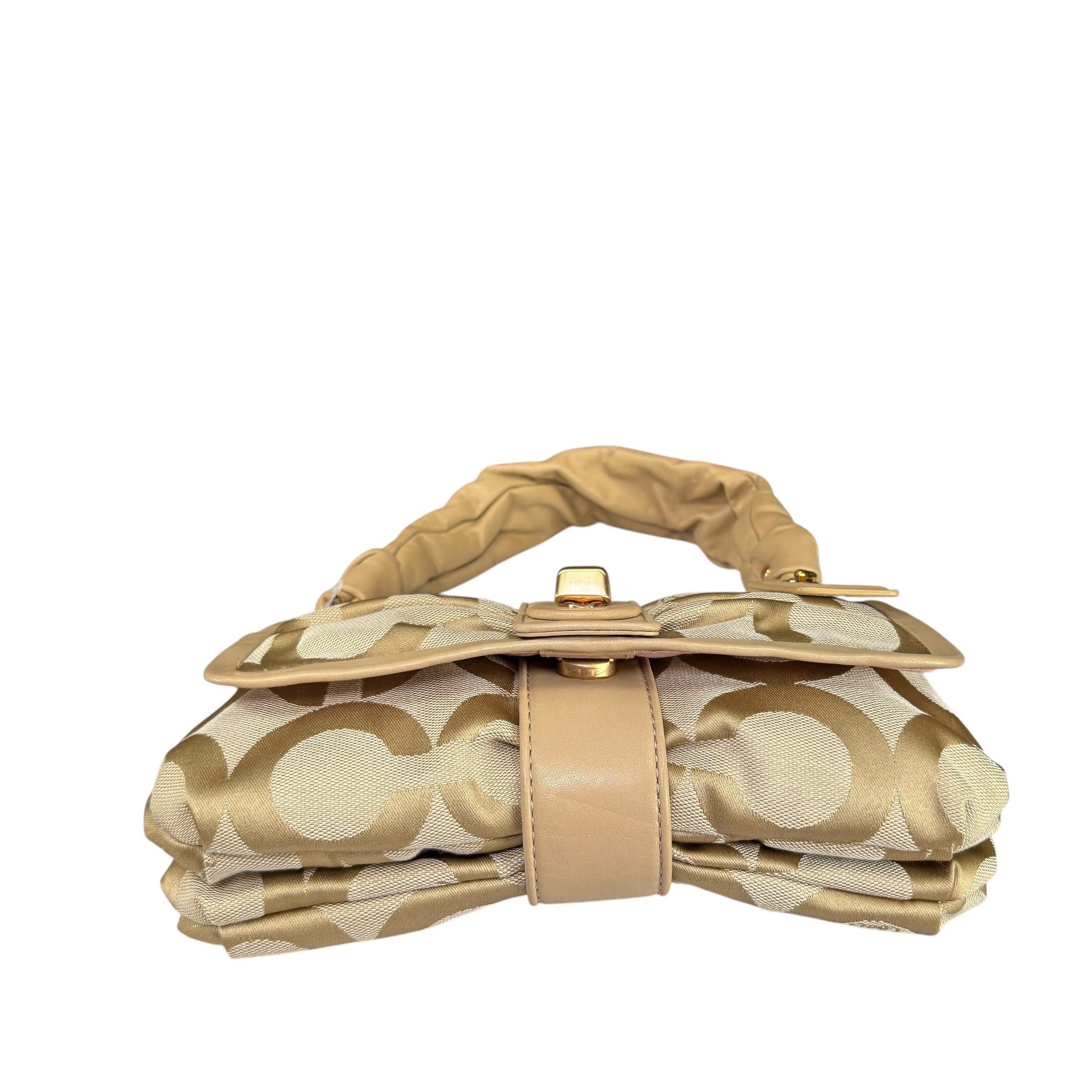Coach Y2K Parker Beige Turn-Lock Snap Canvas Leather Shoulder