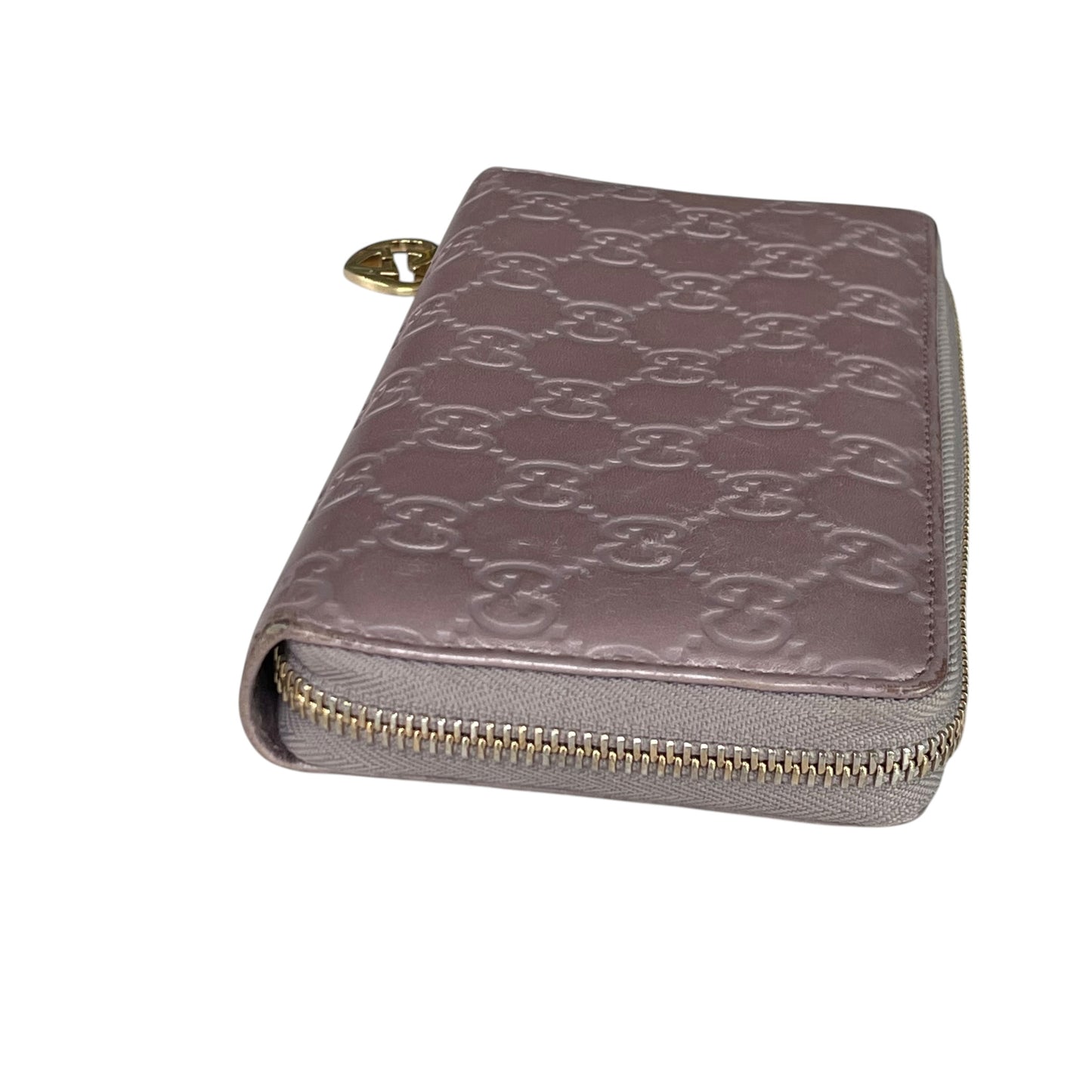 Gucci Guccissima GHW Metallic Lilac Zip Around Wallet GG Embossed Leather