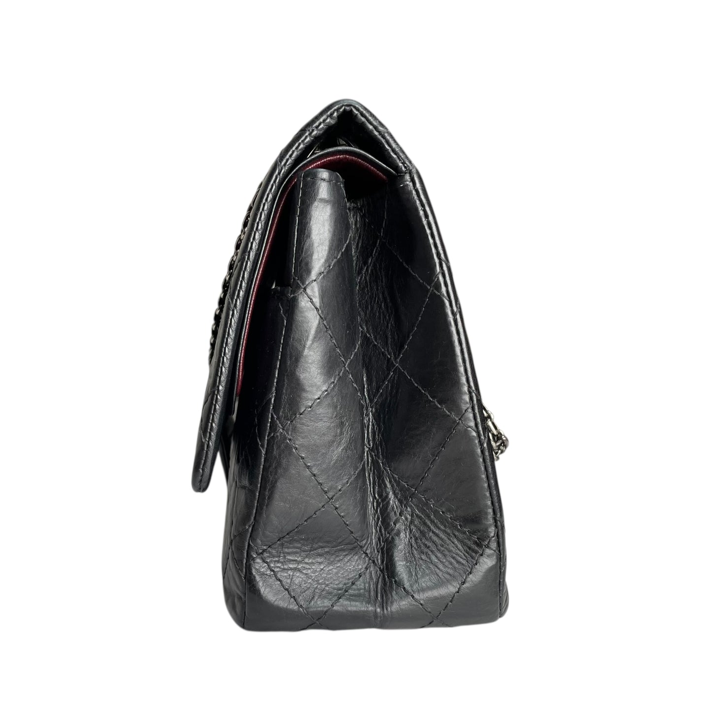 Chanel CC 255 Re-Issue Large Black Aged Calf Gunmetal Hardware Double Flap Purse
