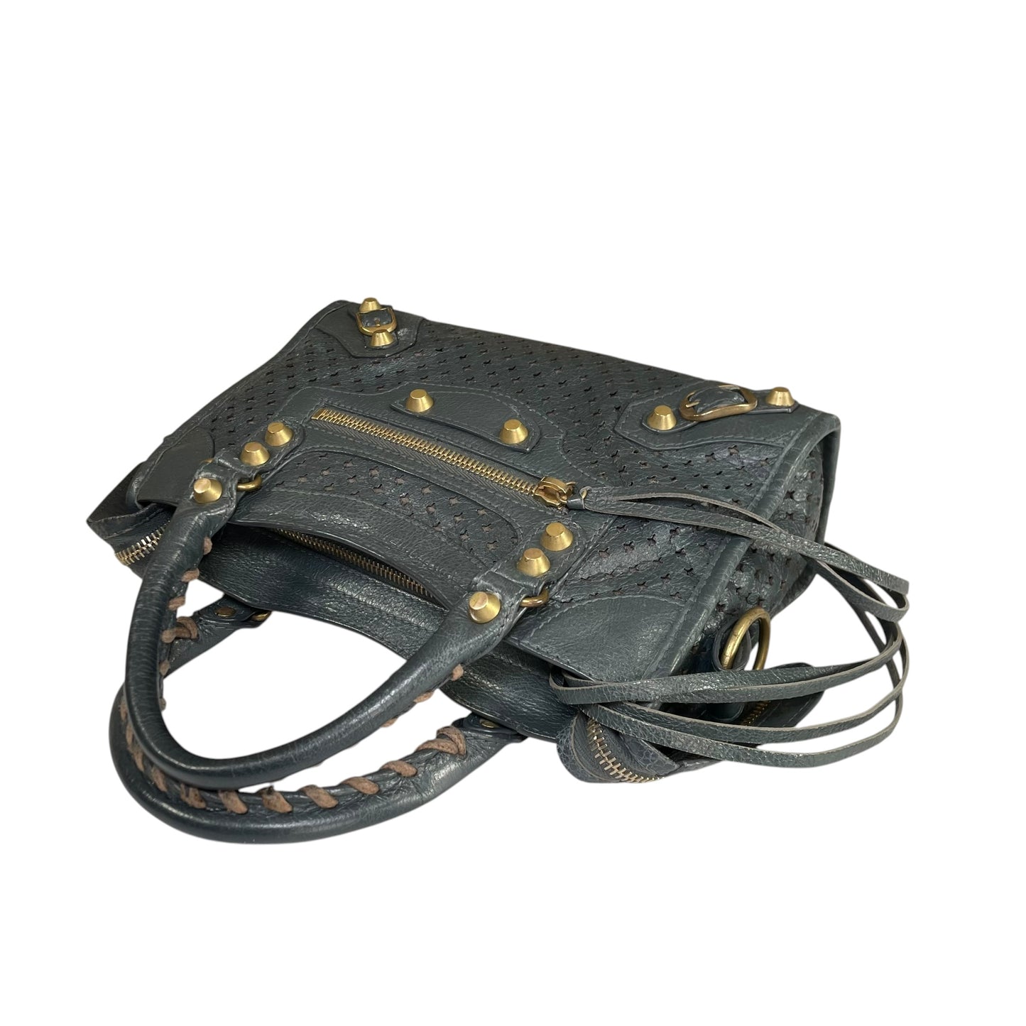 Balenciaga Motorcross Mini City Leather Perforated Anthracite Grey Bag