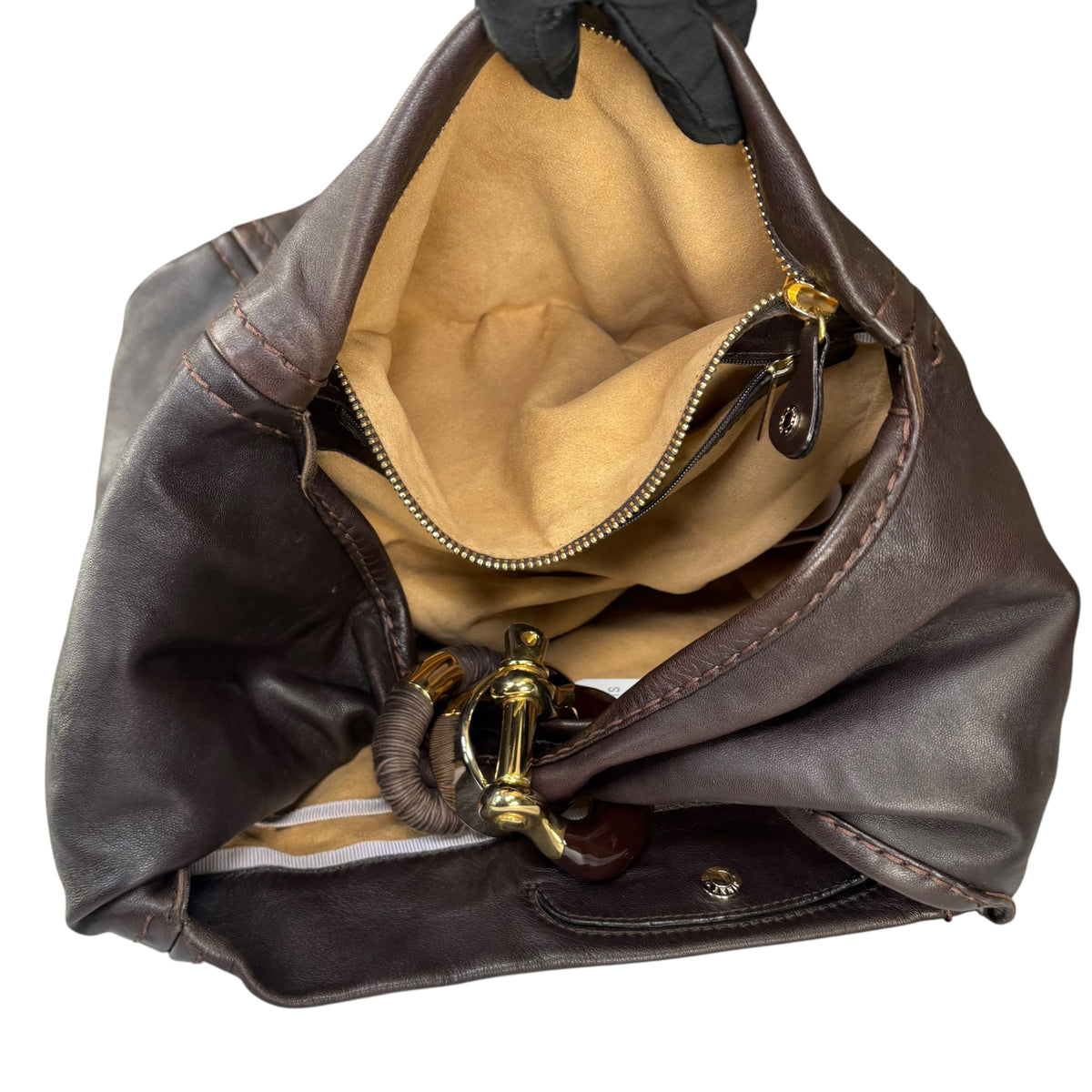 Jimmy Choo Saba Brown Leather GHW Bangle Large Hobo Shoulder Purse