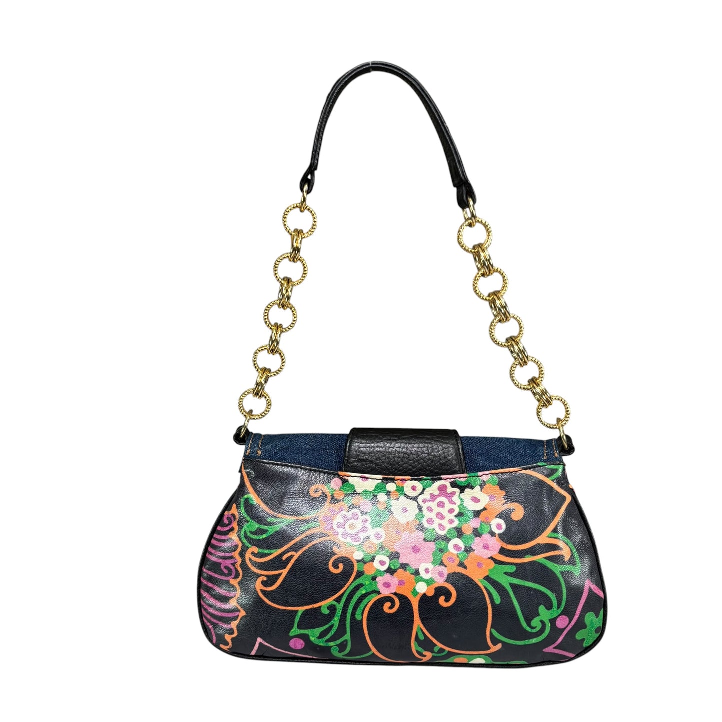 Dolce & Gabbana D & G Y2K Denim Buckle Baguette Floral Limited Leather Chain Purse