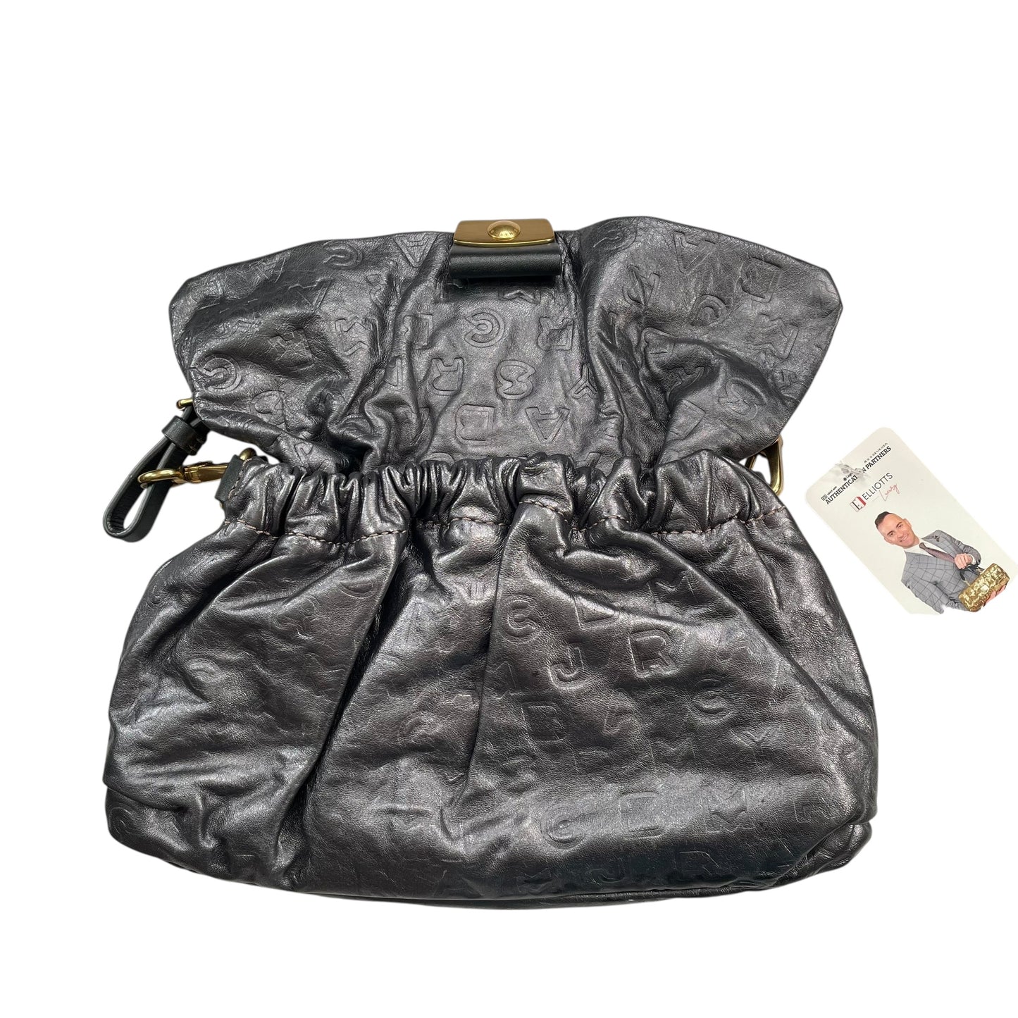 Marc Jacobs Linda Metallic Grey GHW Mono Leather Cinched Shoulder Purse