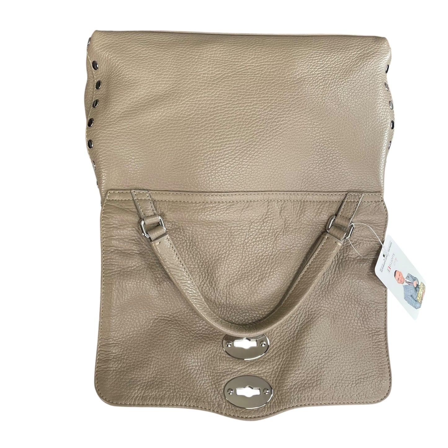 Zanellato Postina Taupe Daily Small Studded 2-Way SHW Top Leather Handle Purse