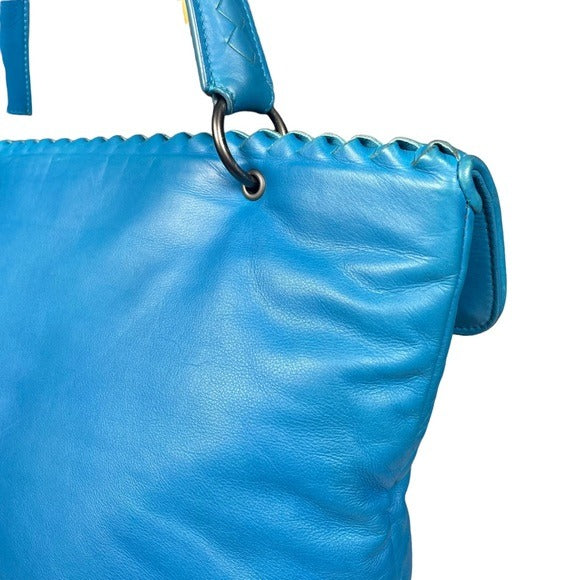 Bottega Veneta Cobalt Blue Woven Flappy Tote Bag Travel Business Purse Stachel