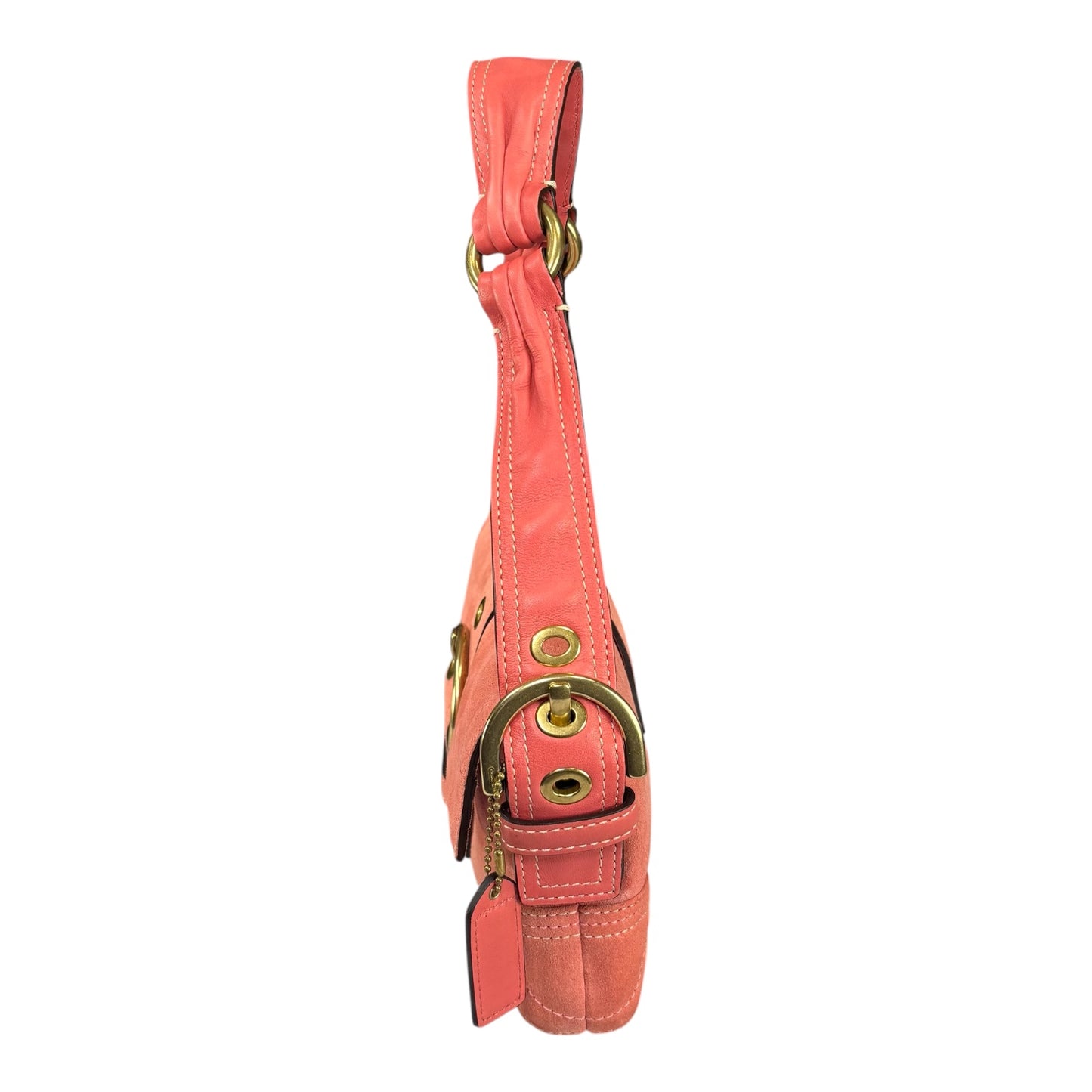 Coach Y2K SoHo Coral Suede Brass Buckle Baguette Shoulder Purse