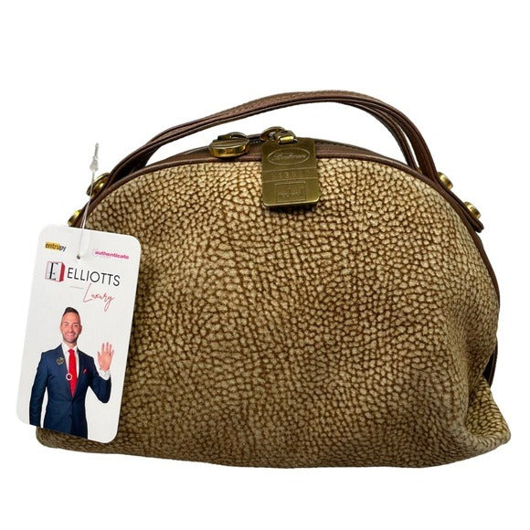 Borbonese Redwall Suede Textured Brown Dual Handle Crossbody Mini Satc Elliott s Luxury