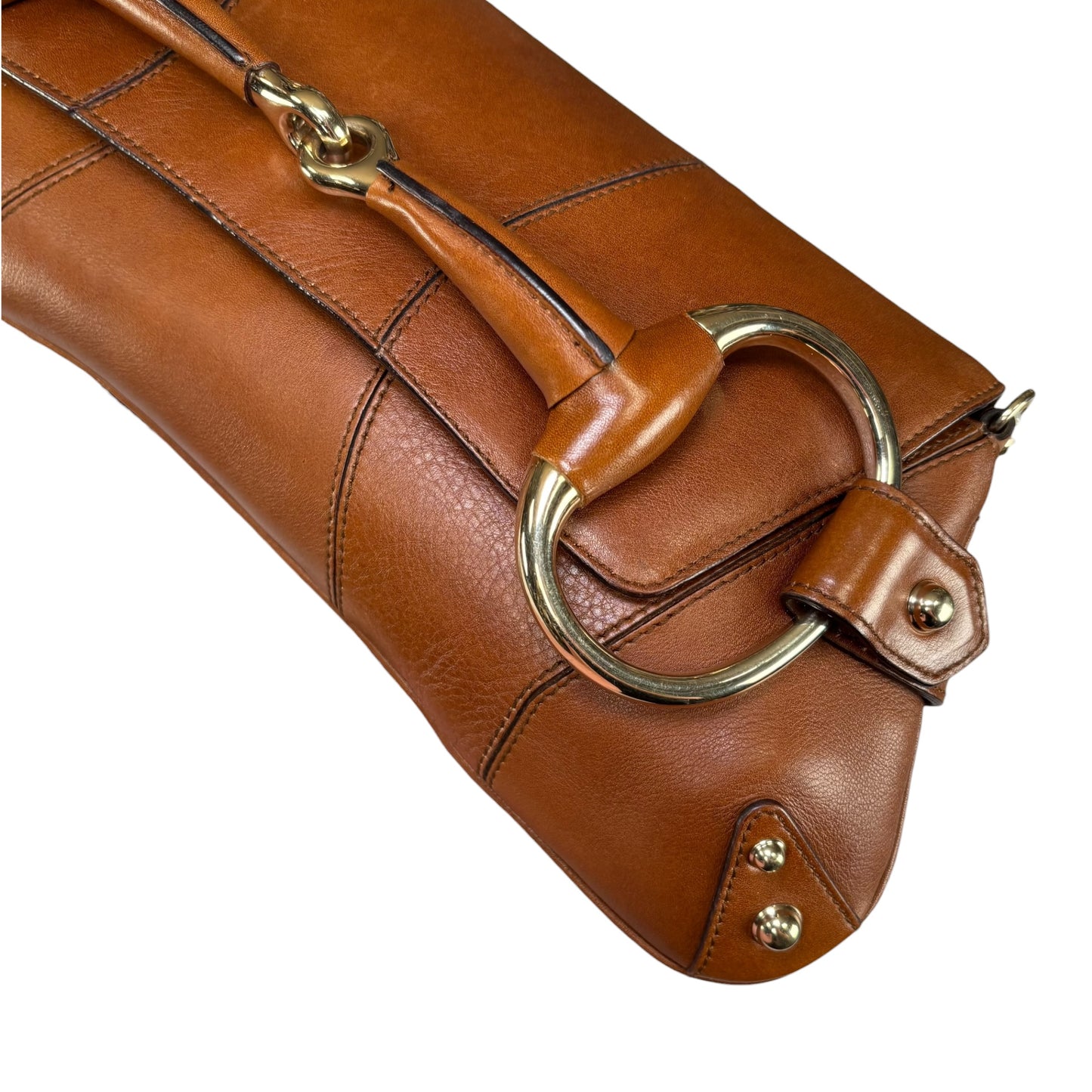 Gucci Classic Y2K Horsebit Gold Brown Jumbo XL Leather Shoulder Bag