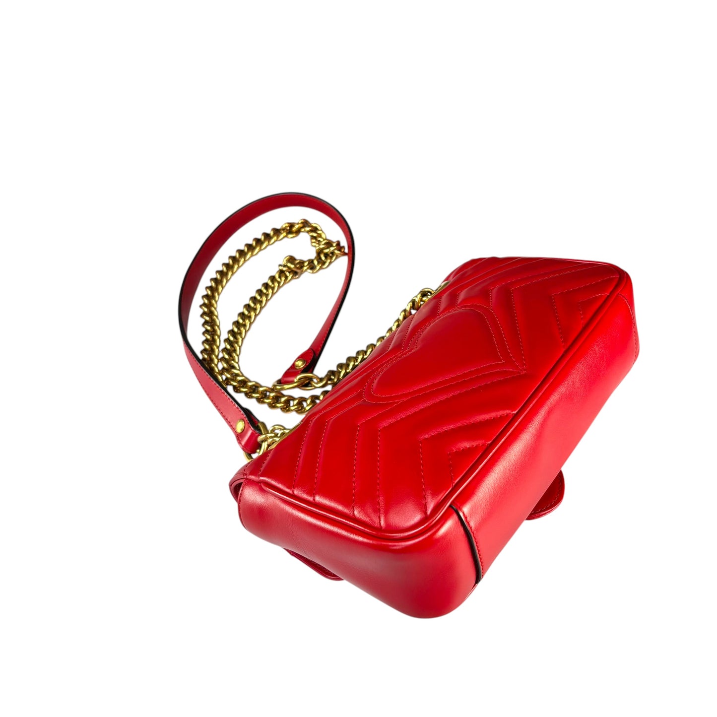 Gucci GG Marmont Red Leather Quilted Crossbody Shoulder Purse