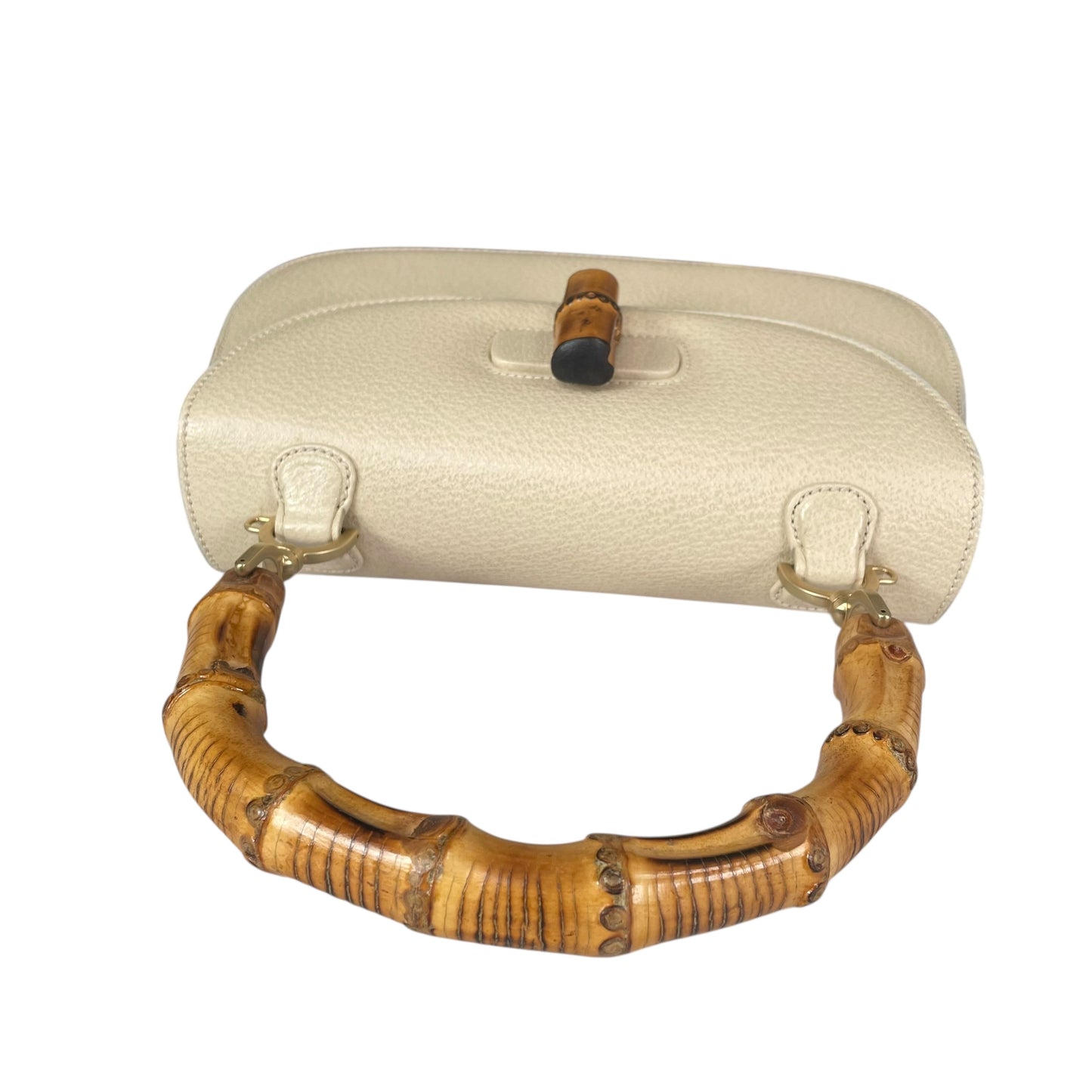 Gucci 1947 Bamboo Bone White Bamboo Turn-Lock Top Handle Flap Purse