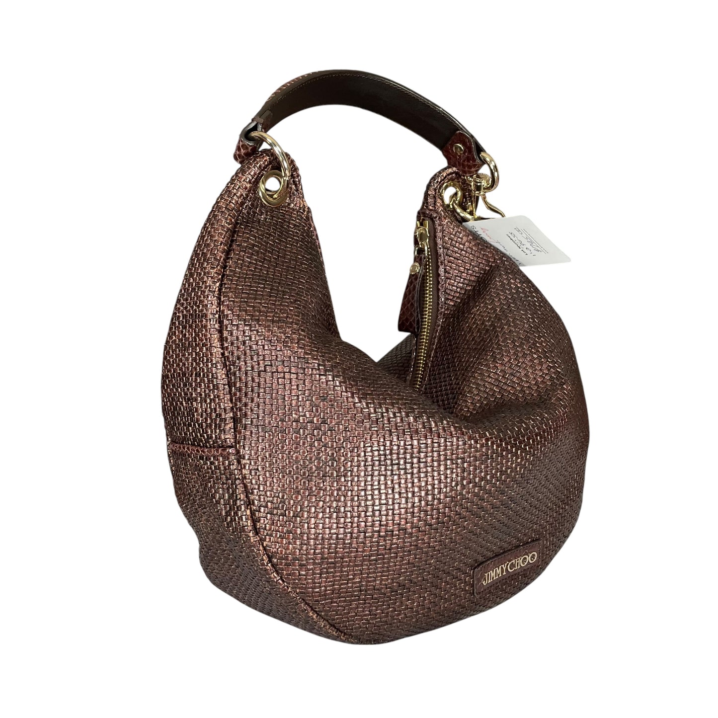 Jimmy Choo Raffia Woven Python Embossed Bronze Shoulder Hobo Zipper GWH Purse