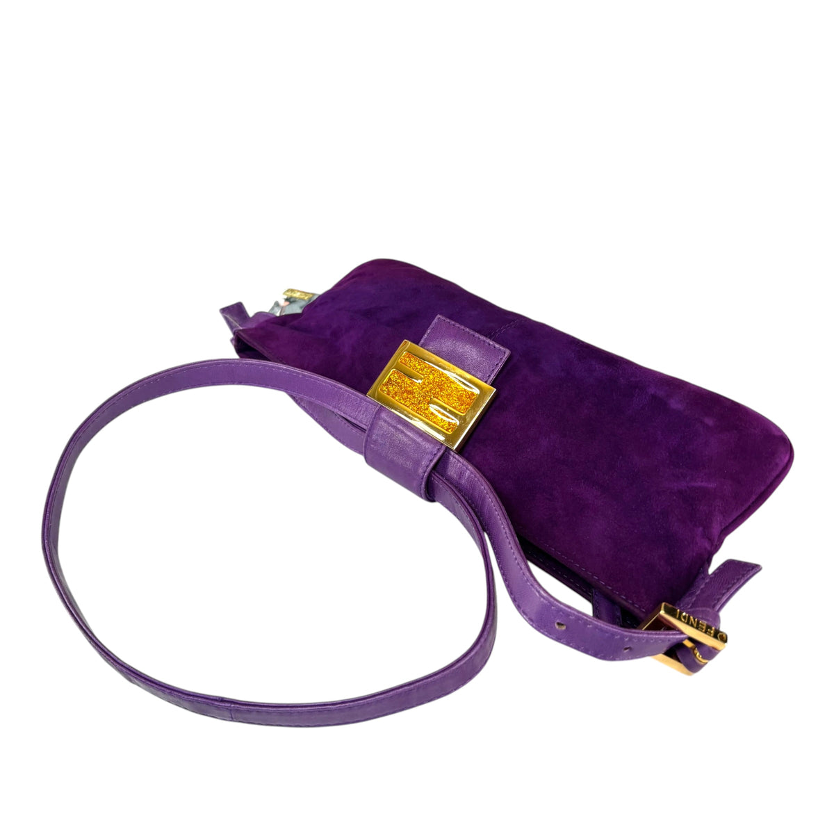Fendi Y2K Baguette Slim Mama Purple Suede Shoulder Purse