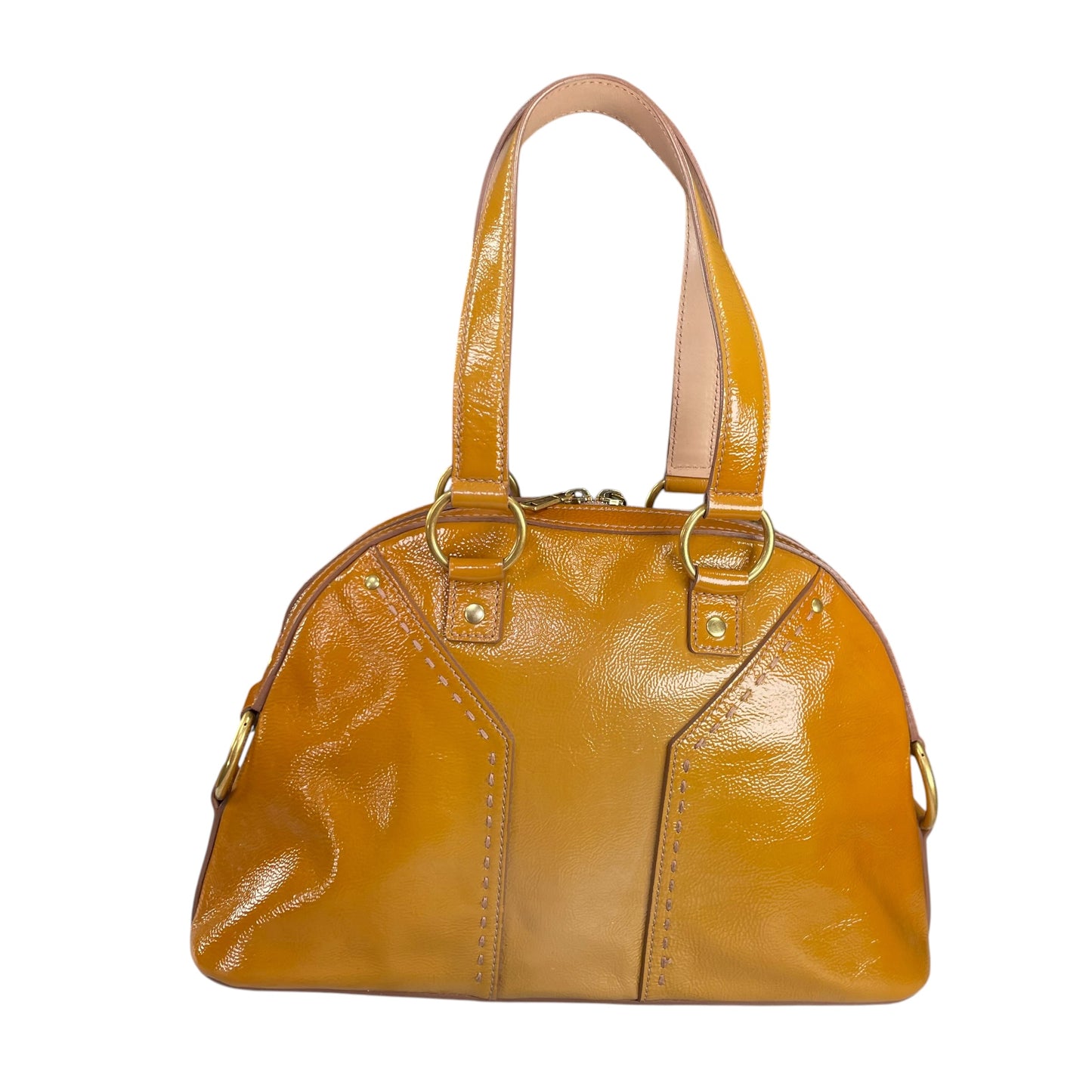 YSL Saint Laurent Mustard Hombre Patent Leather Muse GHW Tote