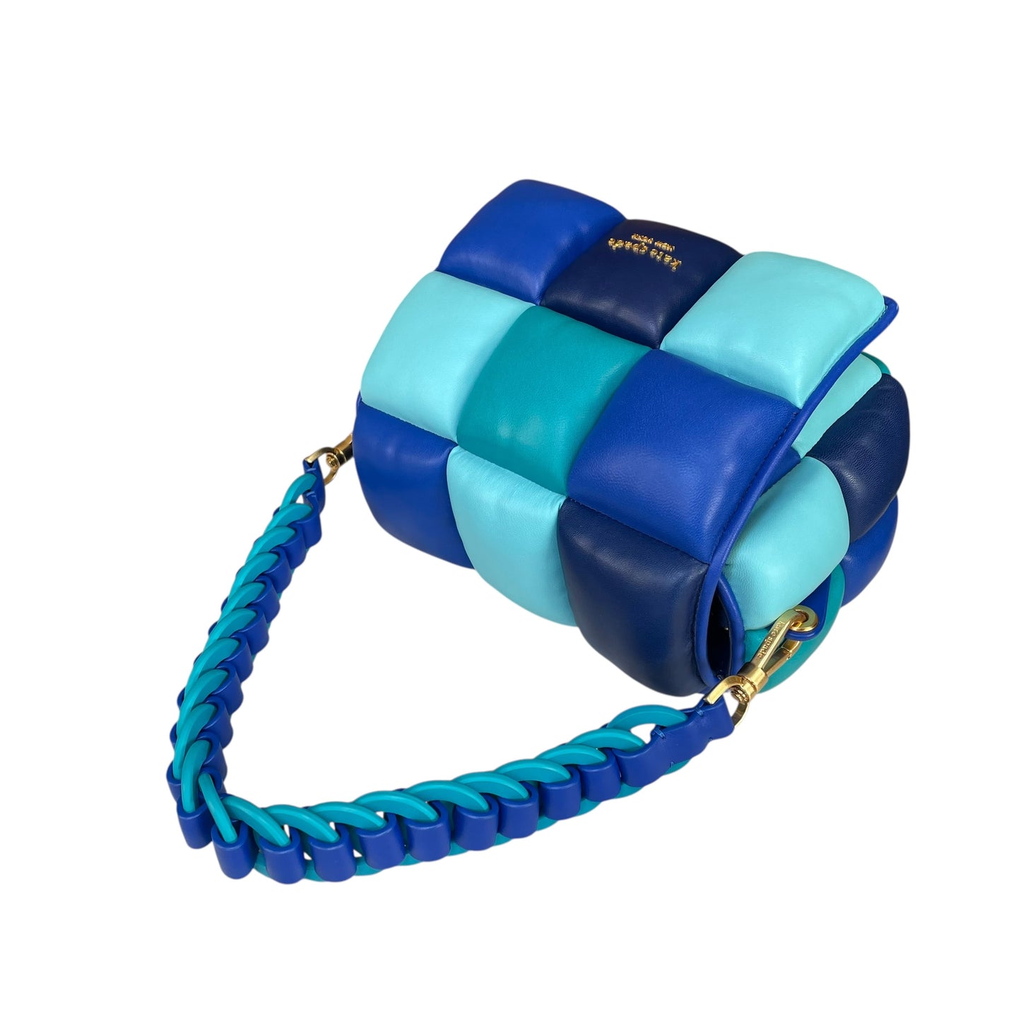 Kate Spade Boxxy 3D Puffer Leather Bag Blue Multi Color 2-Way Purse