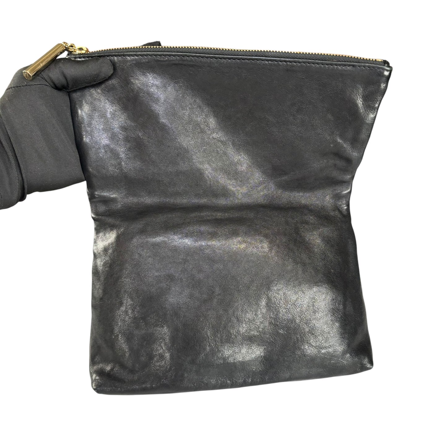 Jimmy Choo Nyla Black GHW Leather Fold-Over Zip Clutch