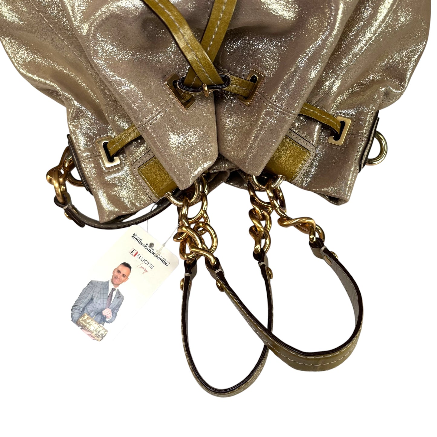 Coach XL Y2K Peyton GHW Drawstring Bucket Glitter Sueded Leather