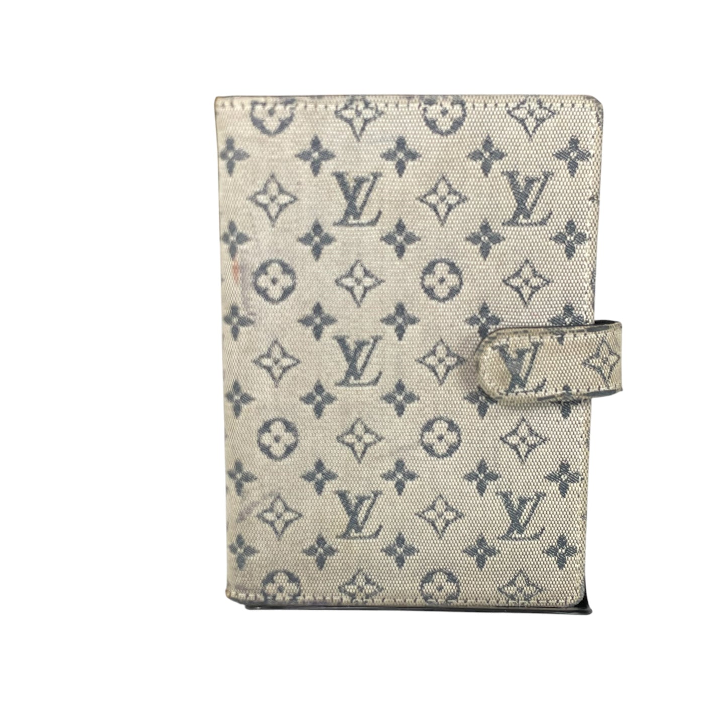 Louis Vuitton Mini Lin Agenda PM Navy Blue Canvas Small Ring Binder Cover LV