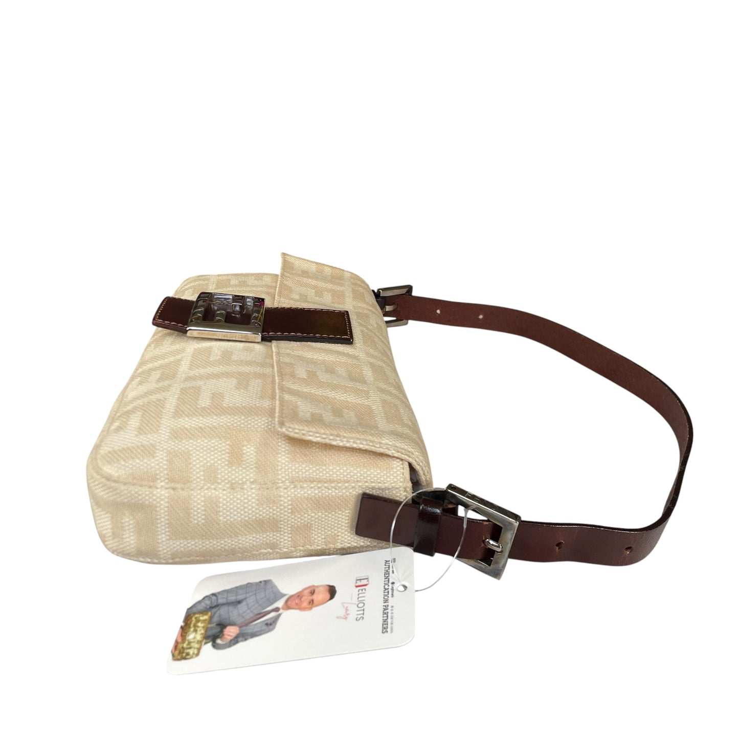 Fendi Baguette Y2K Zucca Monogram Cream Brown Fabric Leather Shoulder Purse