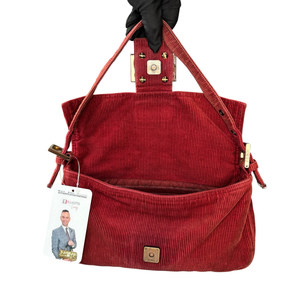 Fendi Y2K Baguette Corduroy Burgundy Rose Classic Shoulder Purse