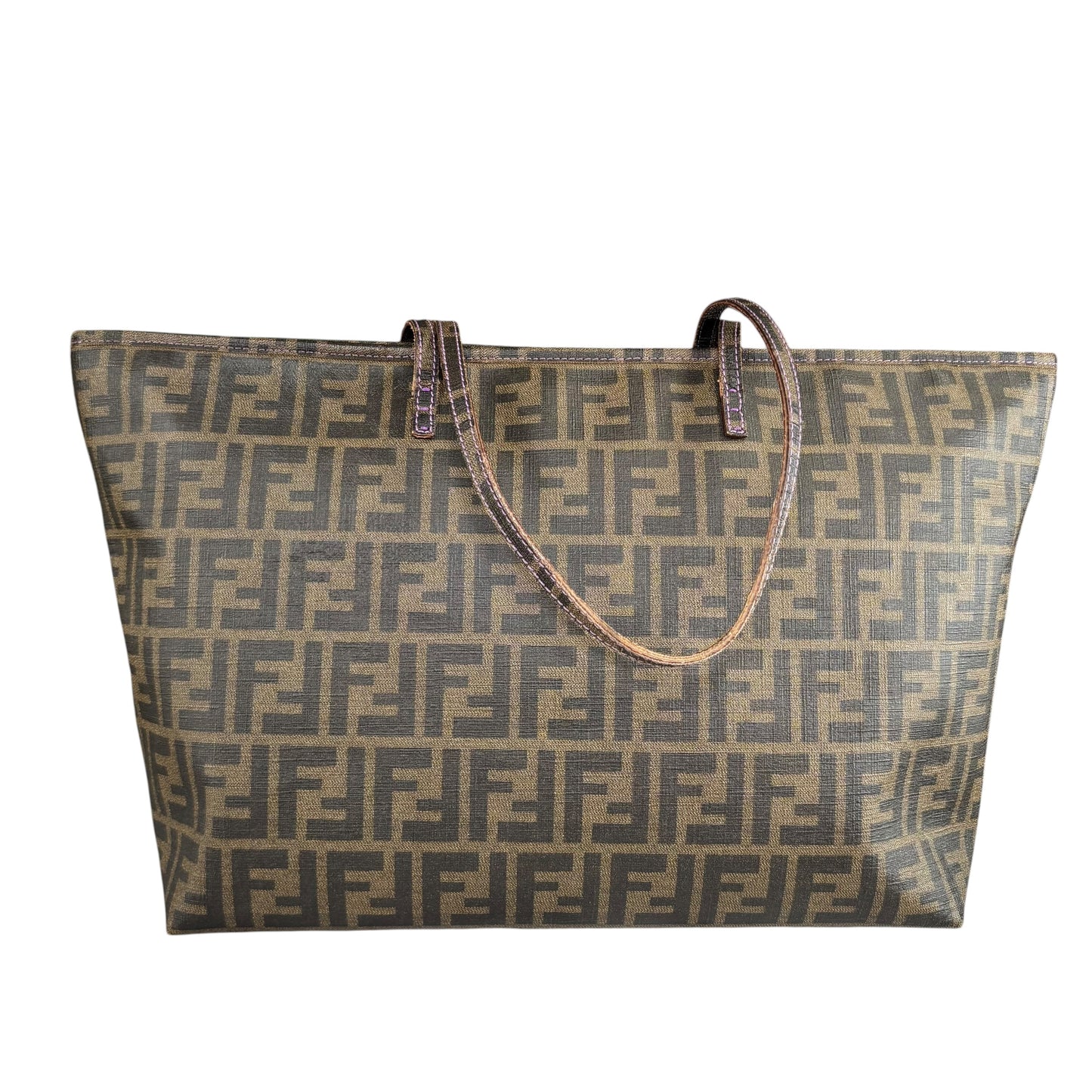 Fendi Spalmati Zucca Coated Canvas Brown / Black Zip Shoulder Tote