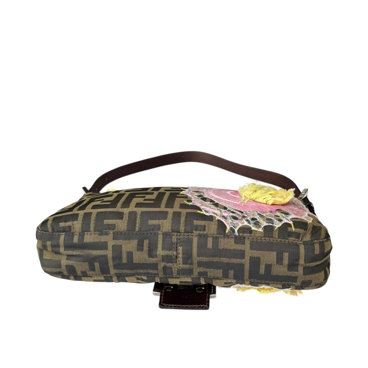 Fendi Y2K Baguette Classic Zucca Floral 3D Appliqué Purse