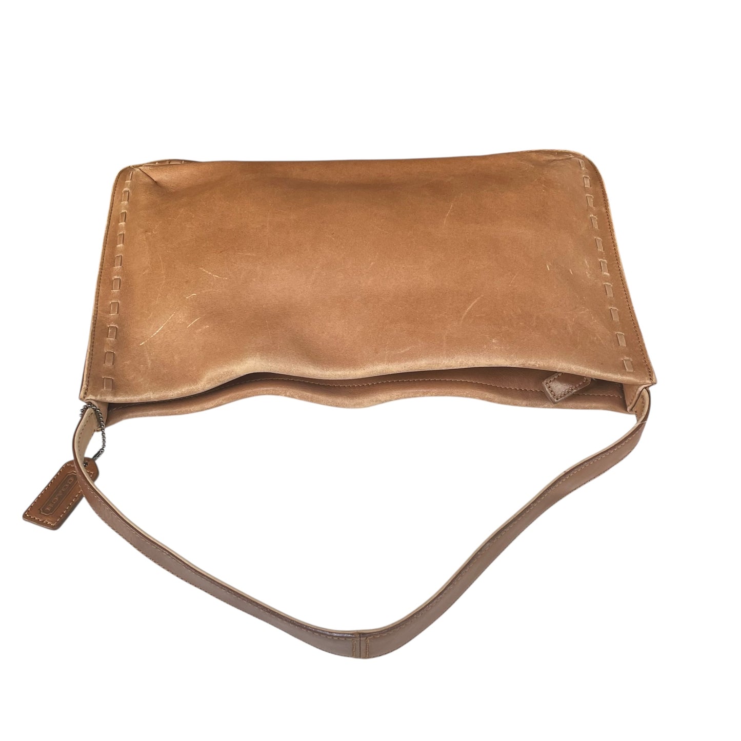 Coach Whitney Brown Distressed Leather 9467 Zip Stitch Trim Y2K Shoulder Bag