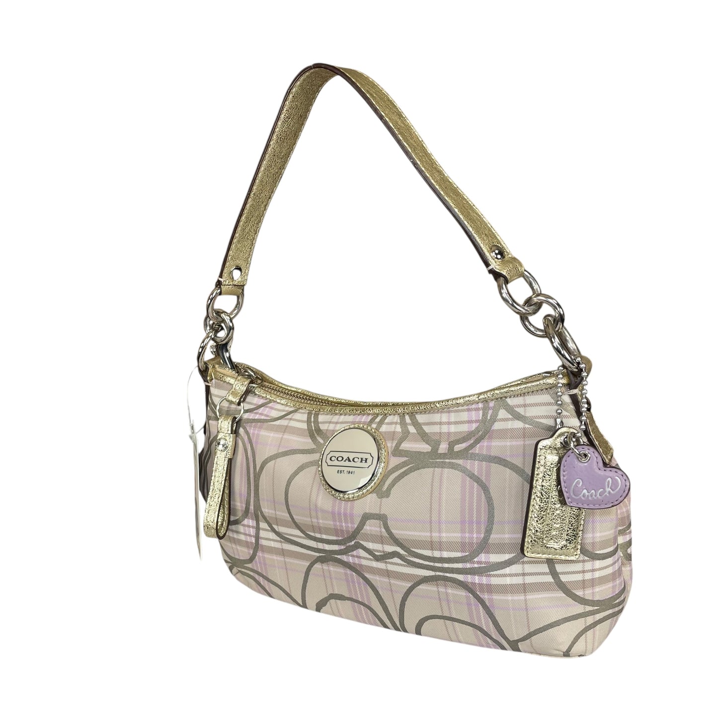 Coach Demi Tartan Plaid Nylon Bag Metallic Gray Gold Leather Shoulder Crossbody Y2K